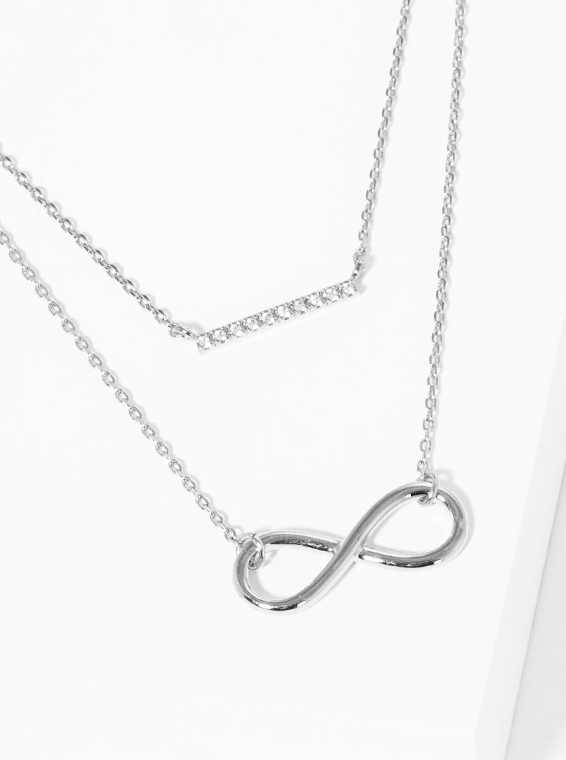 CZ Pave Bar Infinity Pendant 18K-Gold-Dipped Layered Necklace