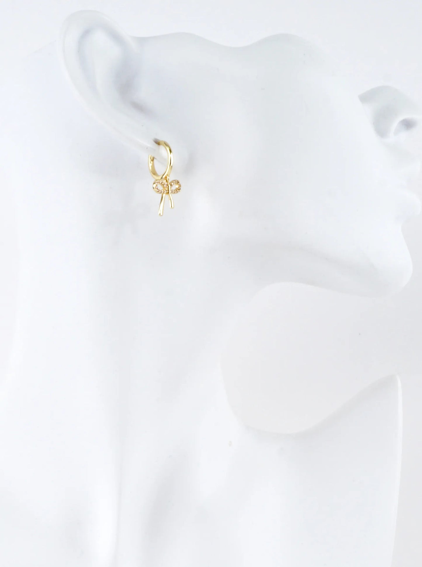 CZ Pave Bow Drop Huggie Earrings