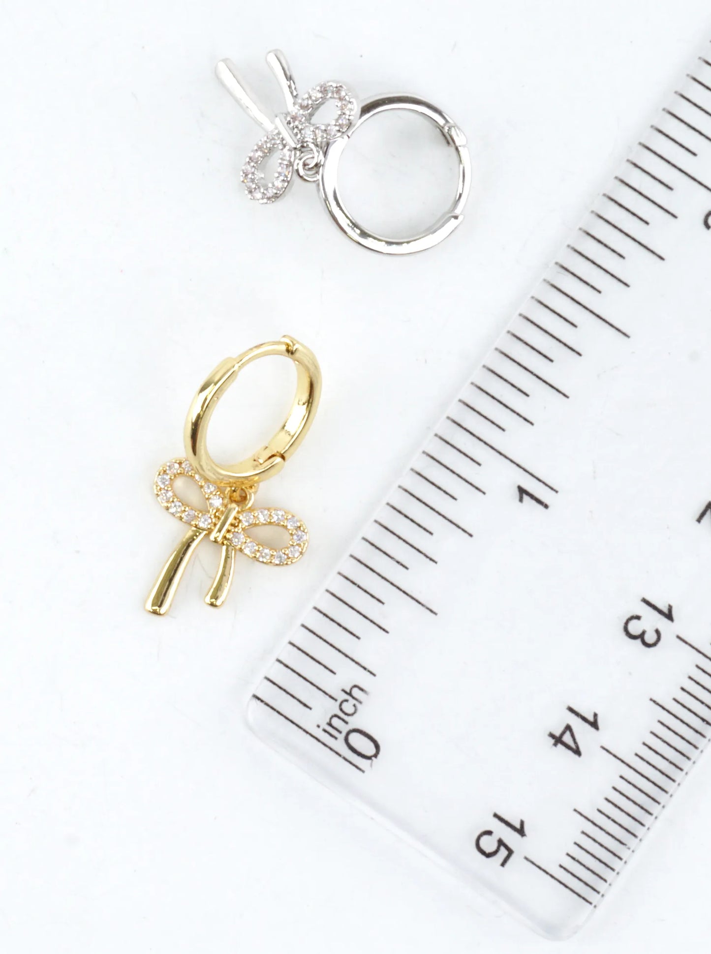 CZ Pave Bow Drop Huggie Earrings