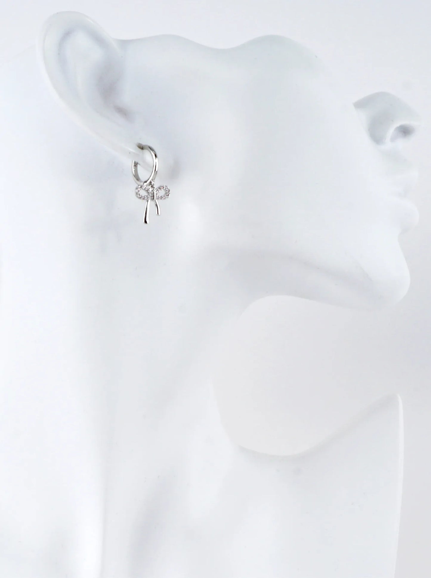 CZ Pave Bow Drop Huggie Earrings
