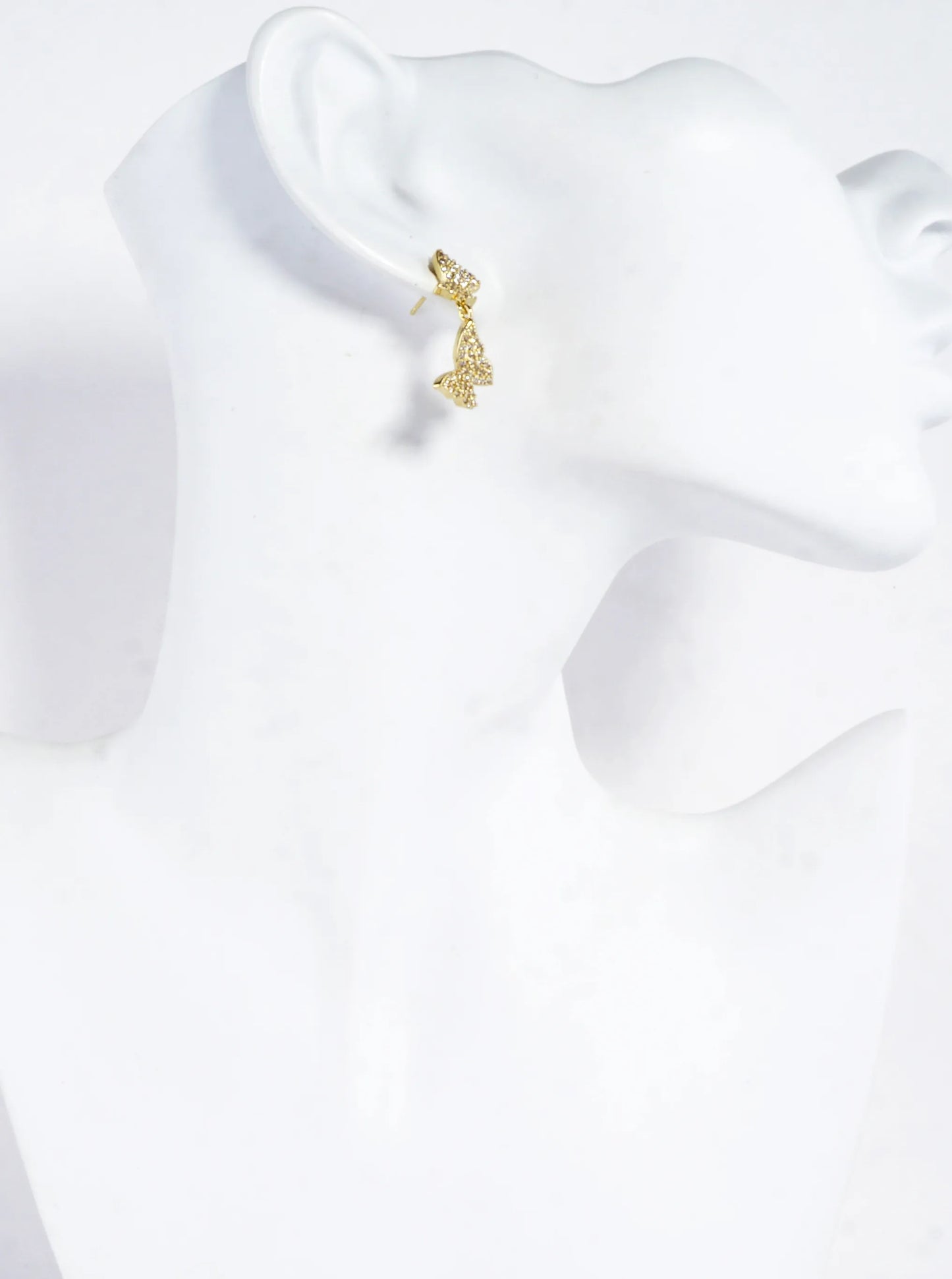CZ Pave Brass Double Butterfly Dangle Earrings