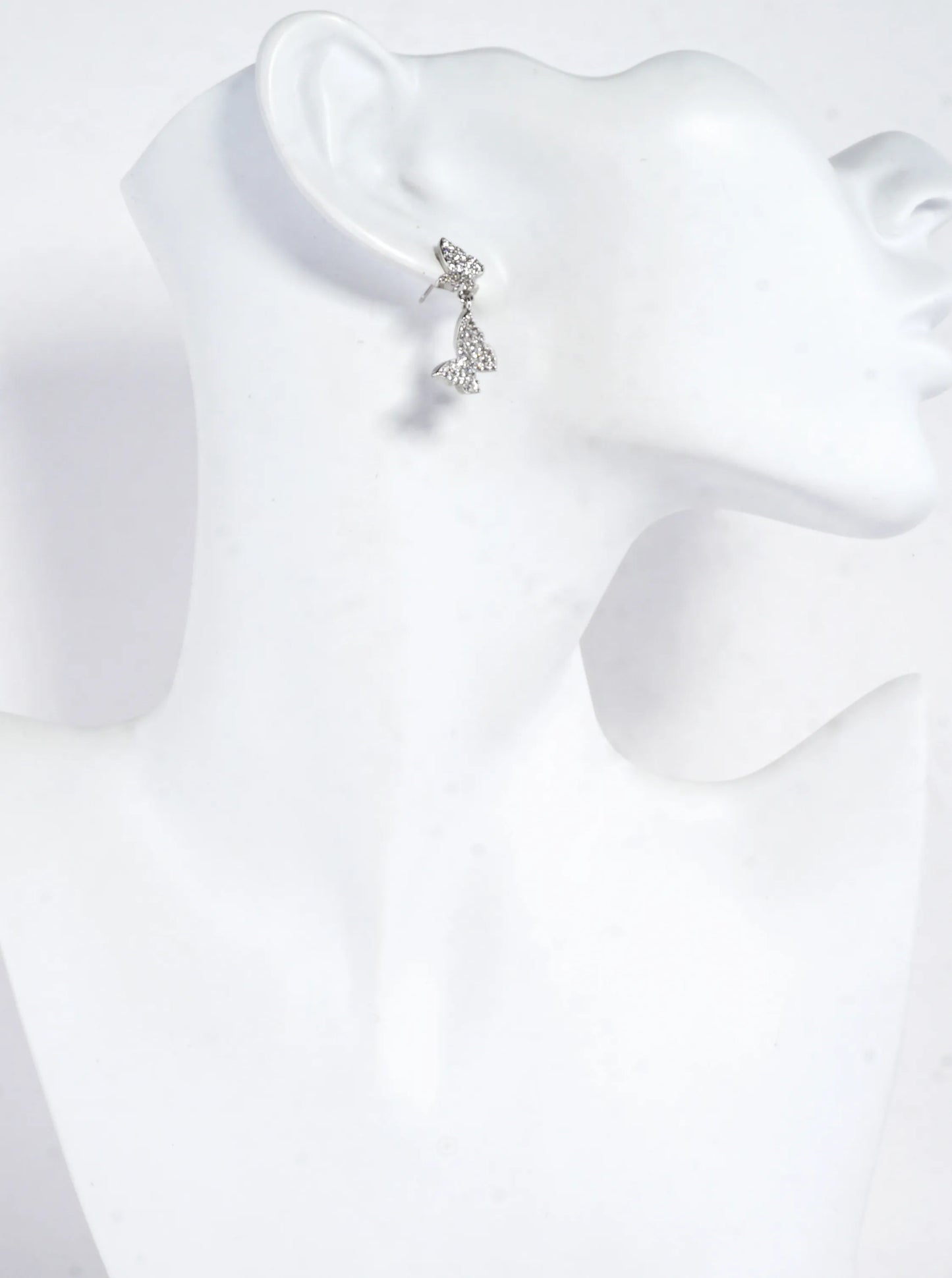 CZ Pave Brass Double Butterfly Dangle Earrings