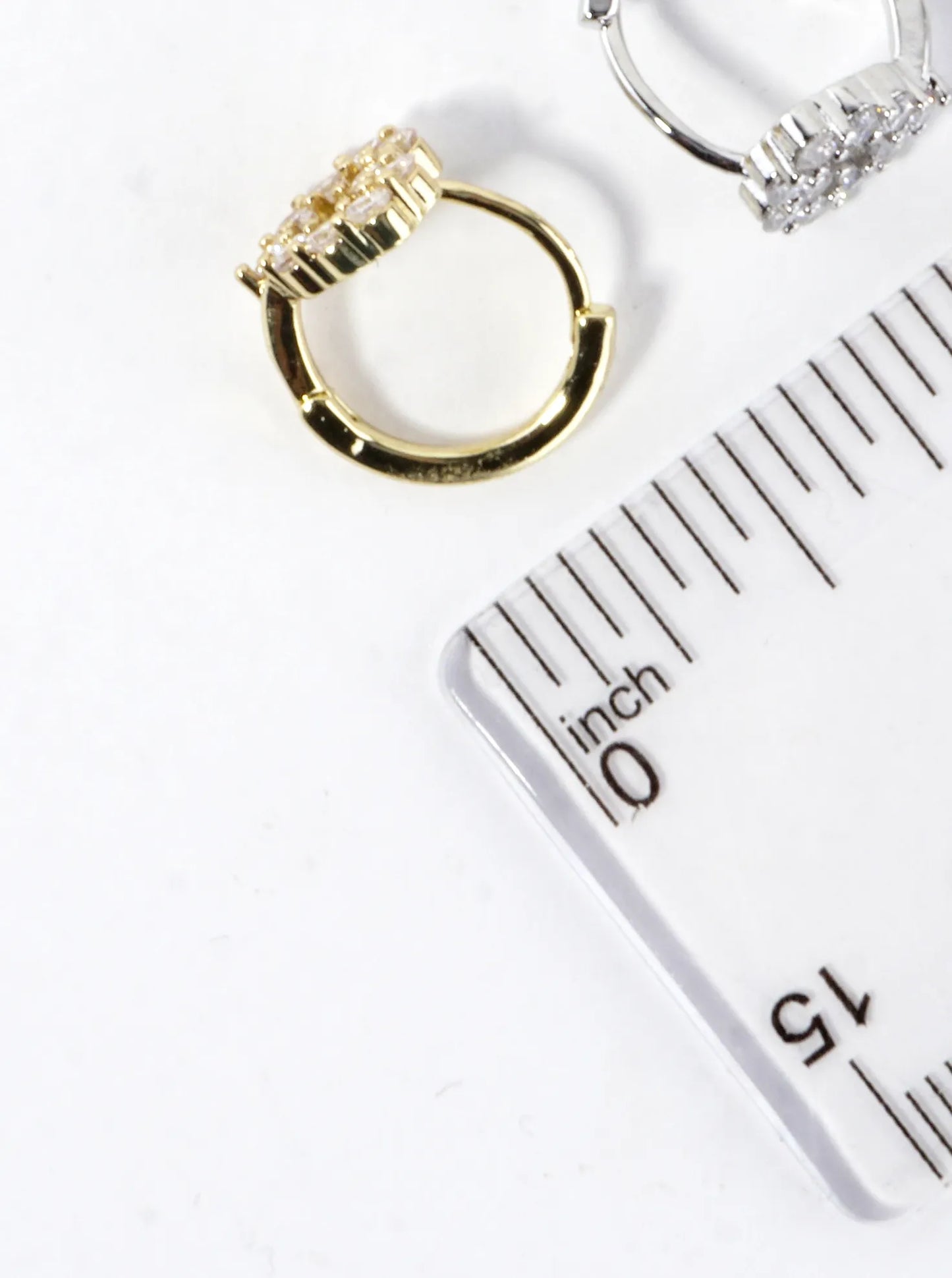 CZ Pave Brass Heart Huggie Hoop Earrings