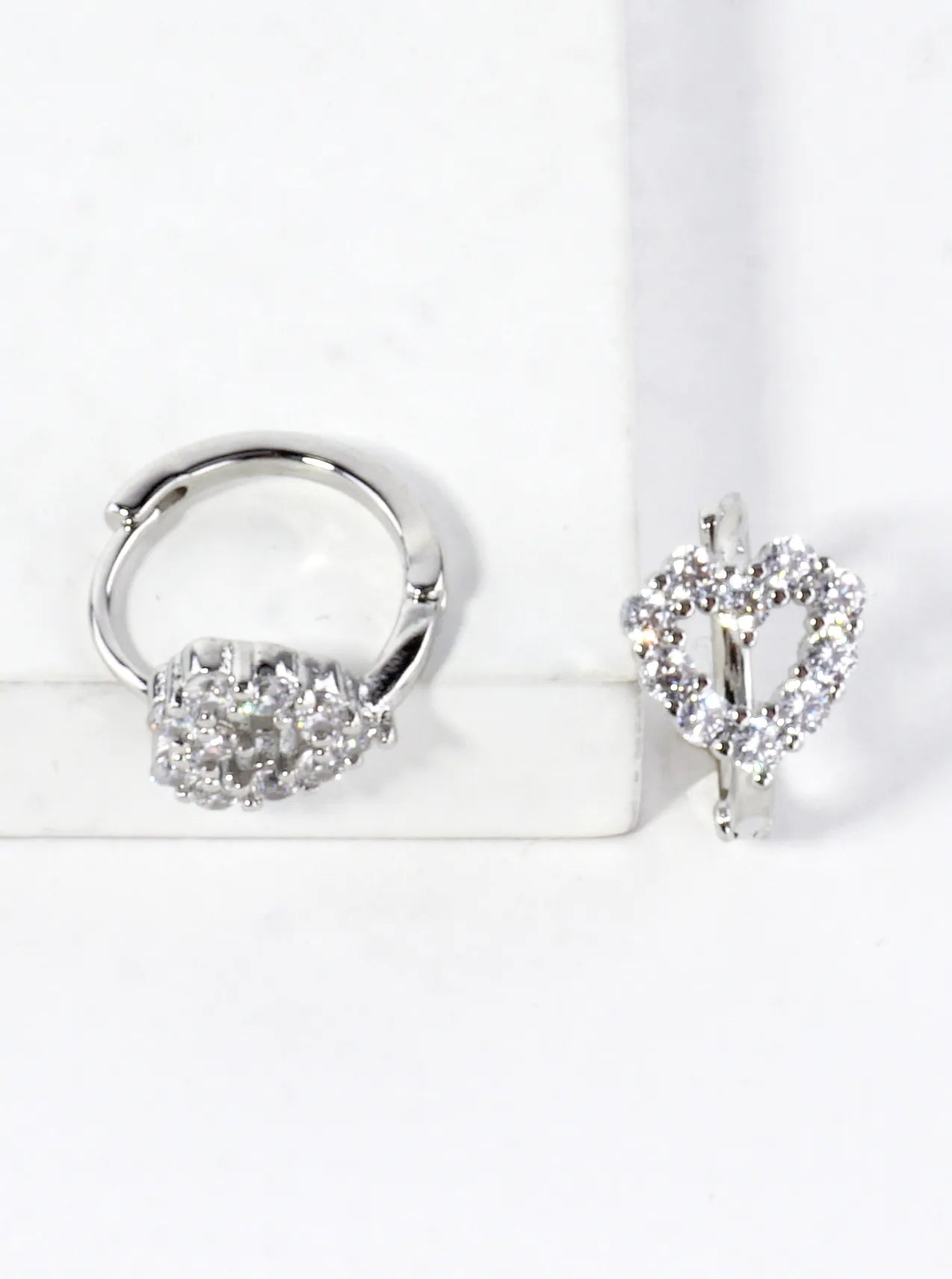CZ Pave Brass Heart Huggie Hoop Earrings