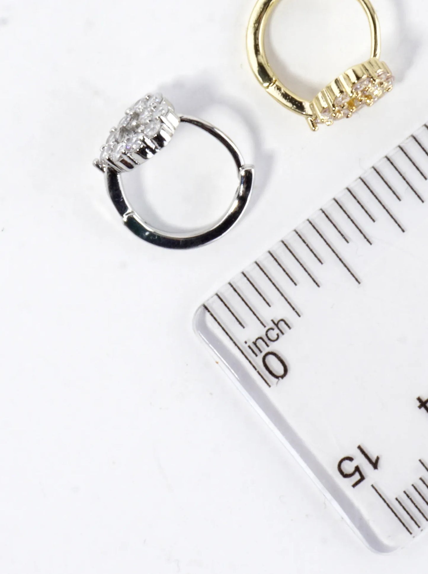 CZ Pave Brass Heart Huggie Hoop Earrings