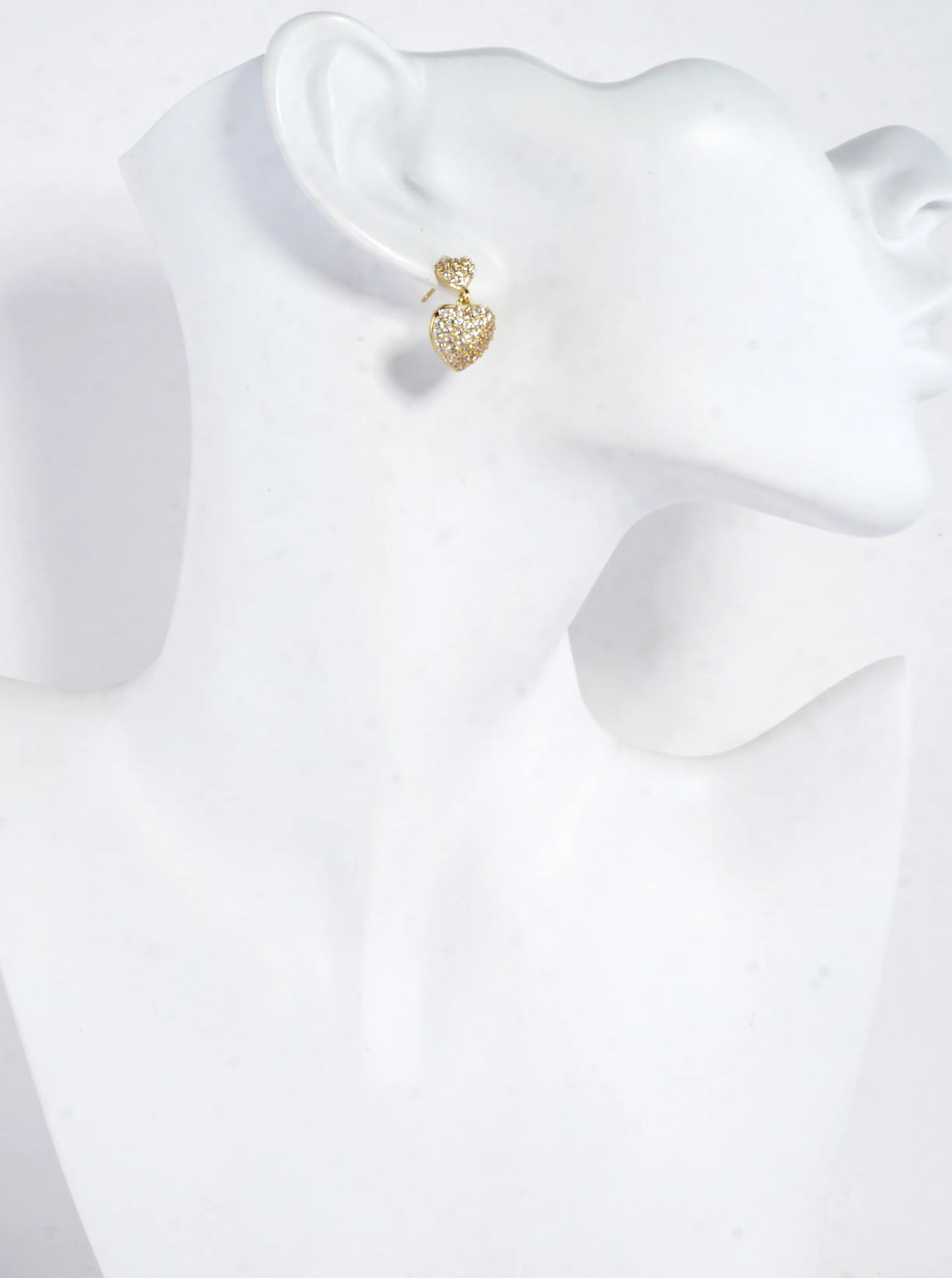 CZ Pave Brass Puff Hearts Dangle Earrings
