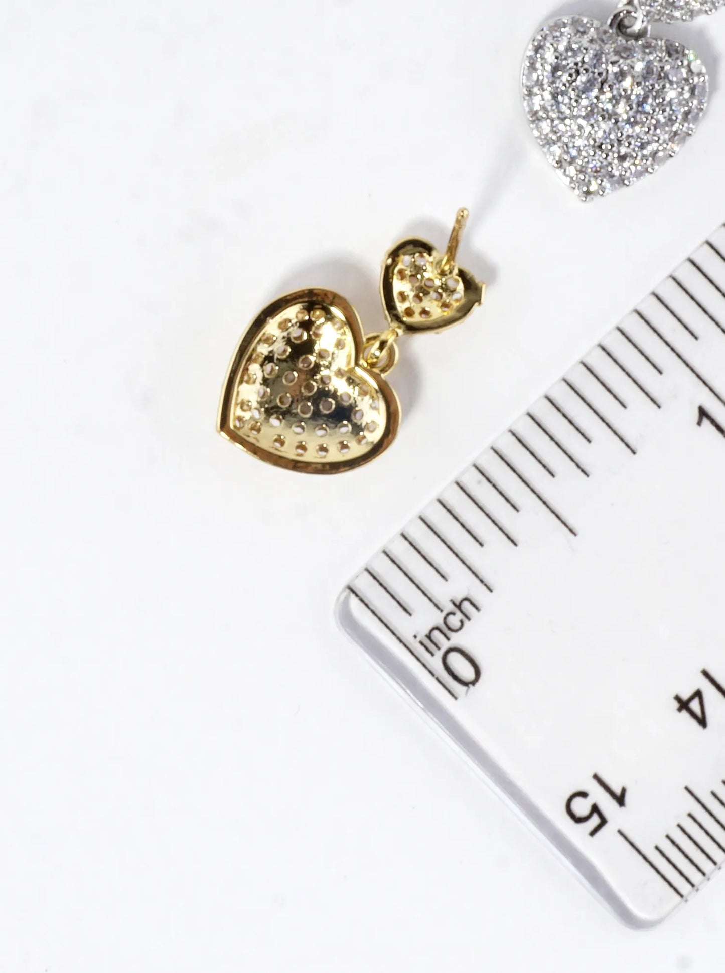 CZ Pave Brass Puff Hearts Dangle Earrings