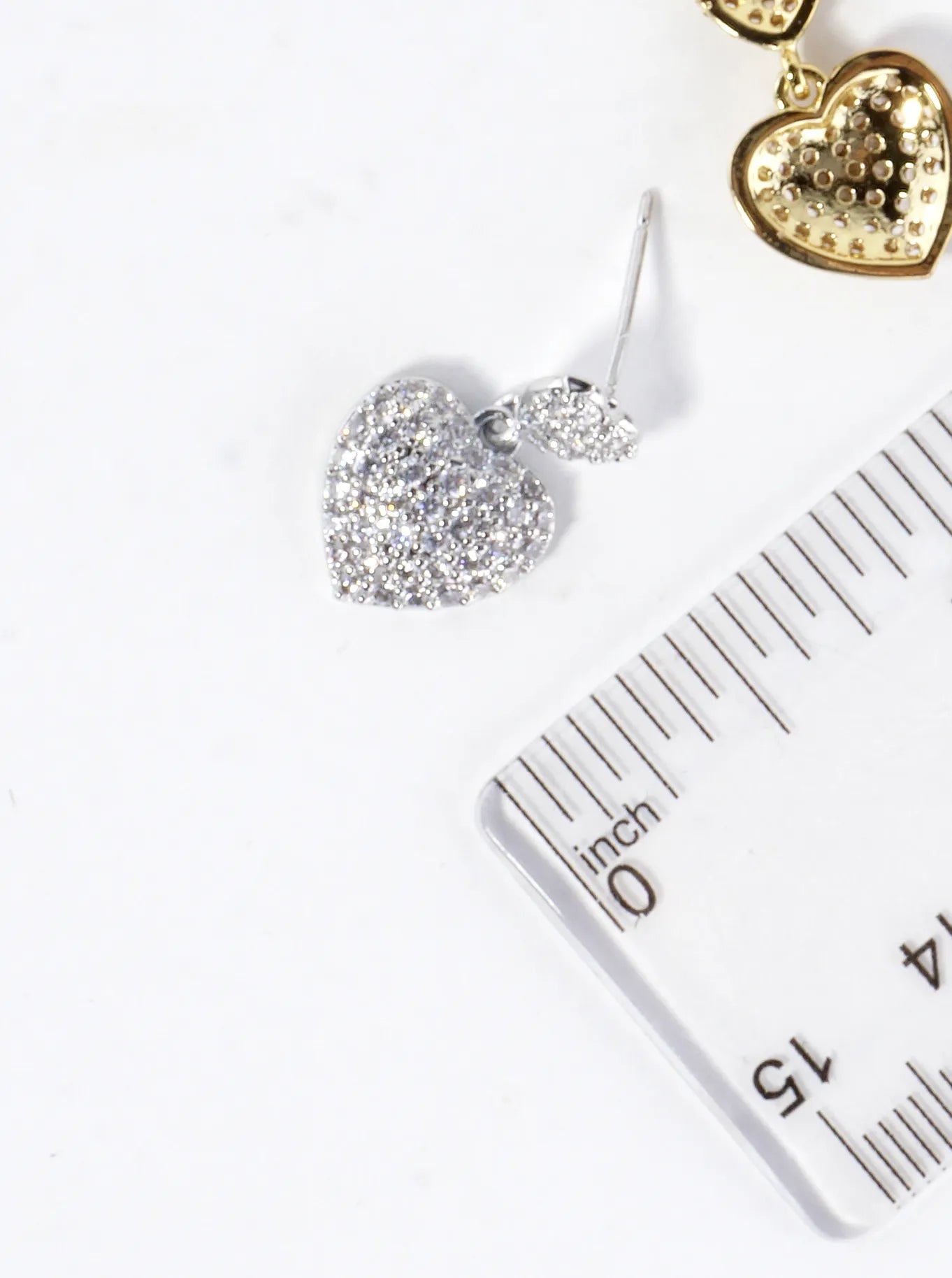 CZ Pave Brass Puff Hearts Dangle Earrings