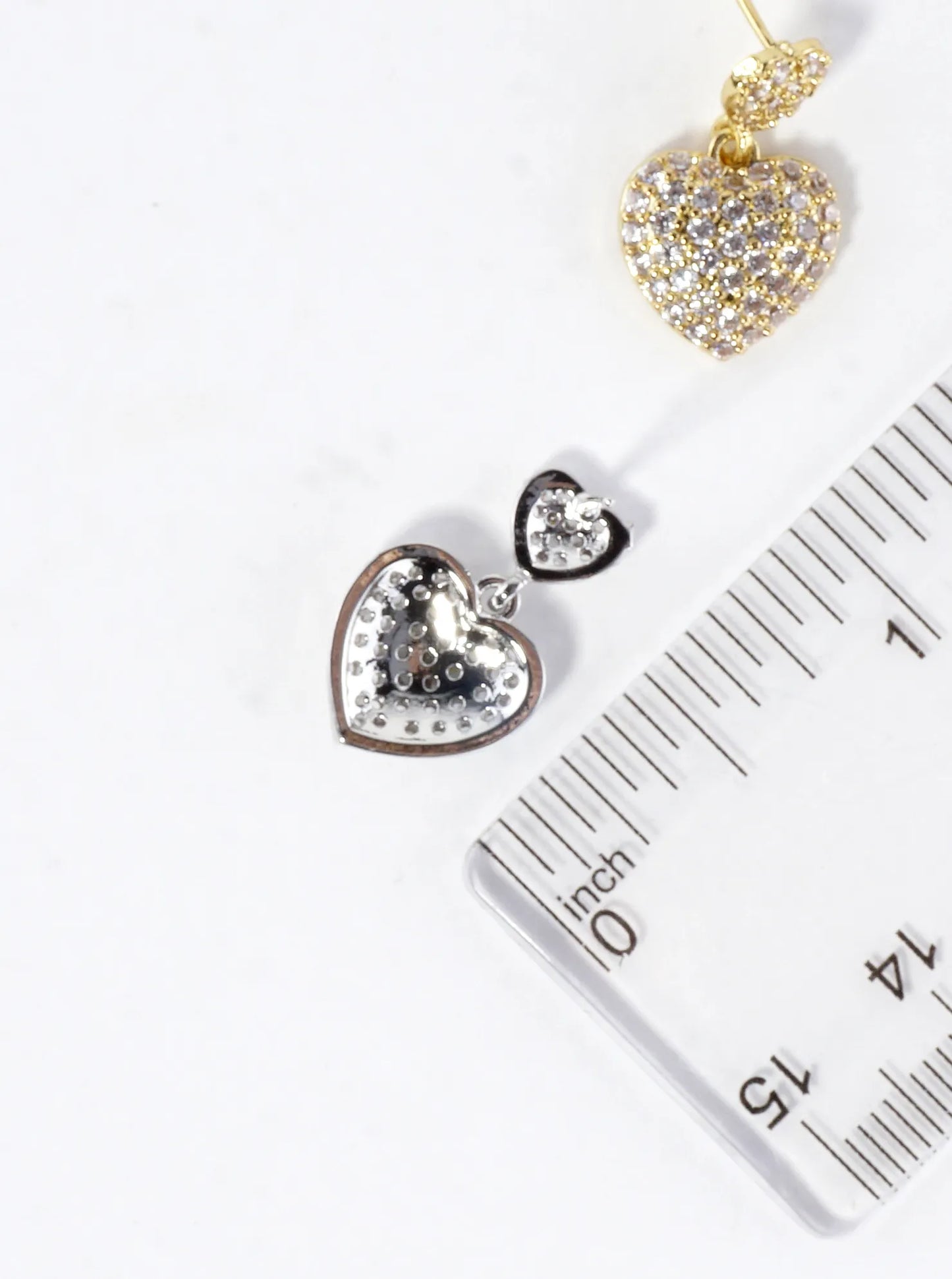 CZ Pave Brass Puff Hearts Dangle Earrings