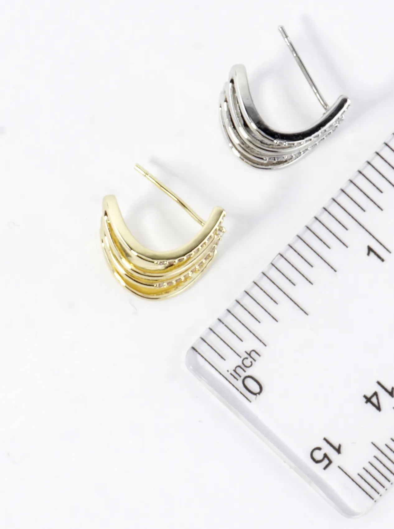 CZ Pave Brass Stacked 4 Row Vertical Earrings