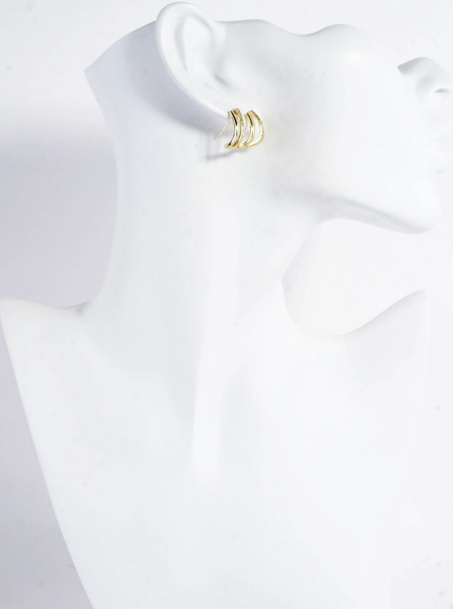CZ Pave Brass Stacked 4 Row Vertical Earrings