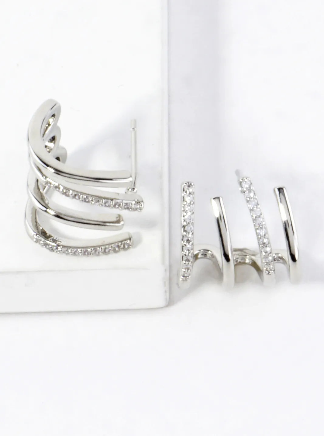 CZ Pave Brass Stacked 4 Row Vertical Earrings