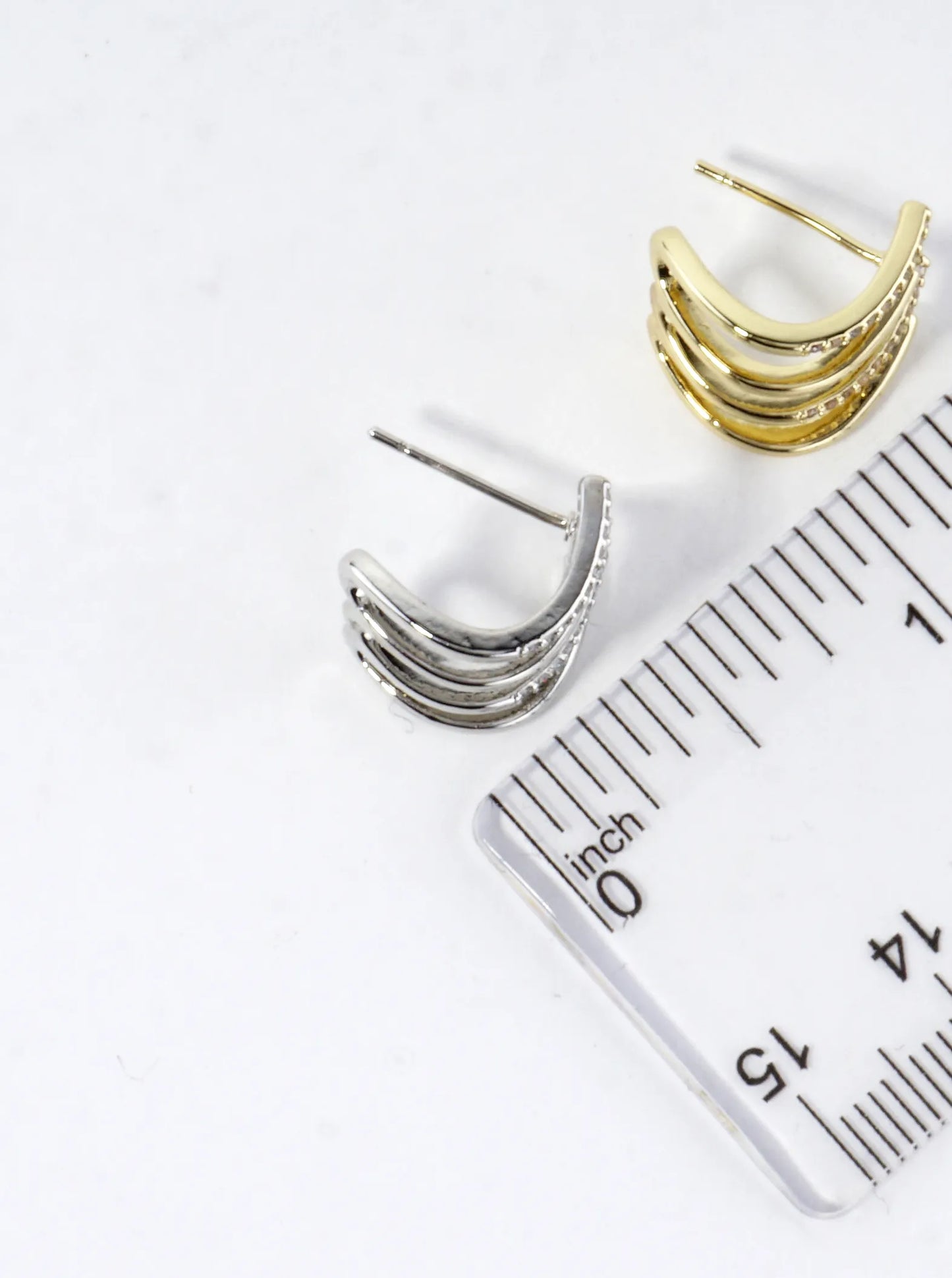 CZ Pave Brass Stacked 4 Row Vertical Earrings