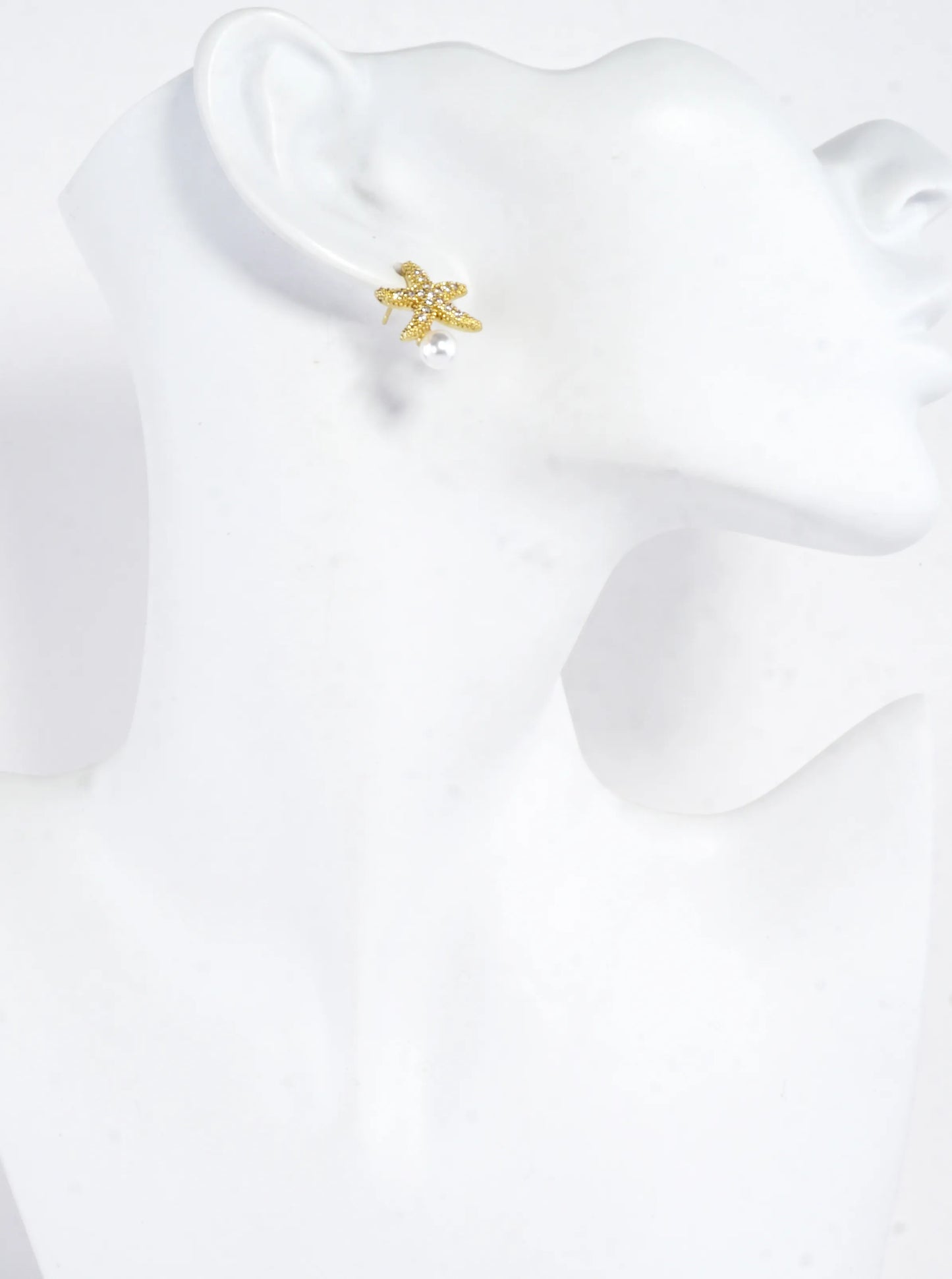 CZ Pave Brass Starfish Pedestal On Pearl Earrings
