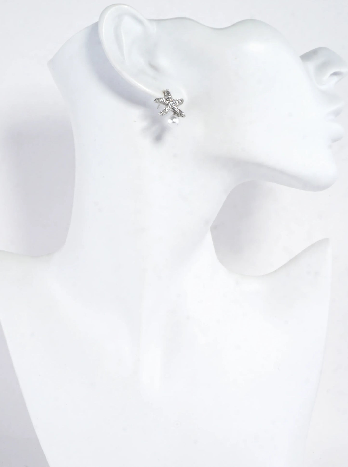 CZ Pave Brass Starfish Pedestal On Pearl Earrings
