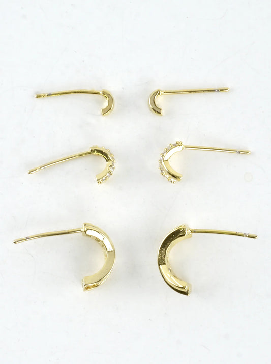 CZ Pave Crossover X 3 Pair Stud Earrings Set