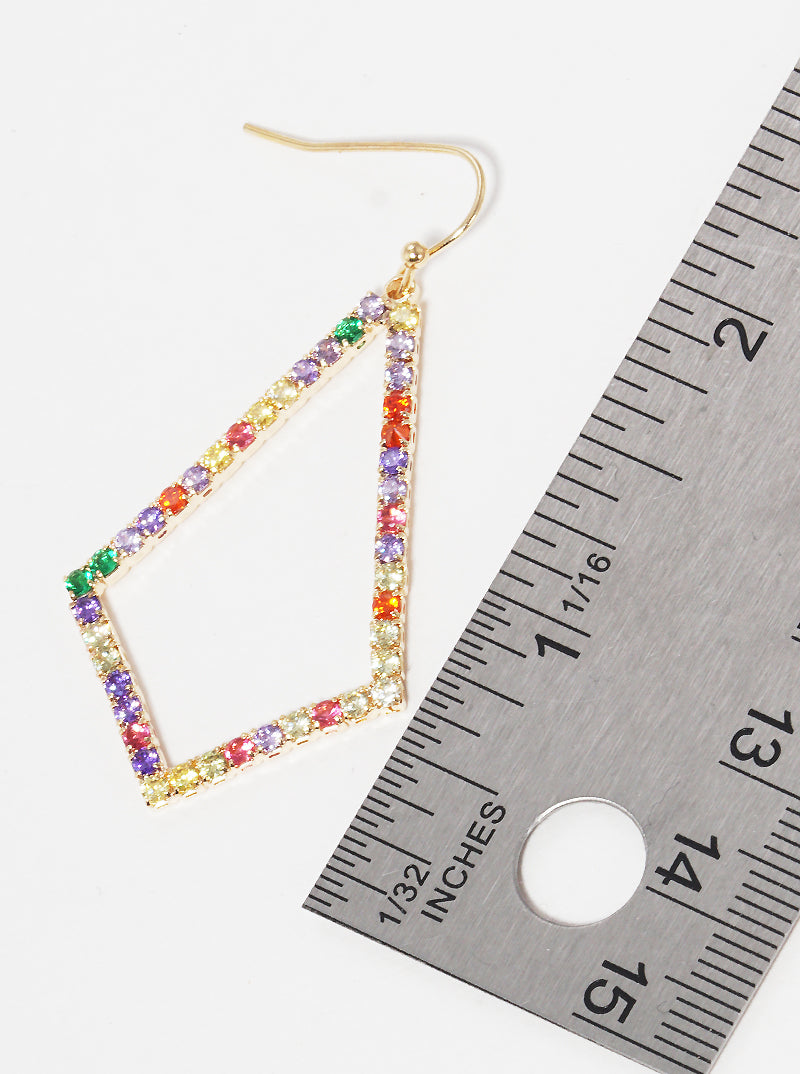 CZ Pave Diamond Shaped Dangle Drop Earrings