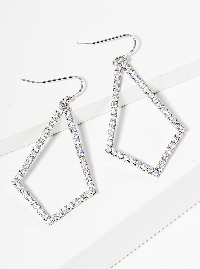 CZ Pave Diamond Shaped Dangle Drop Earrings