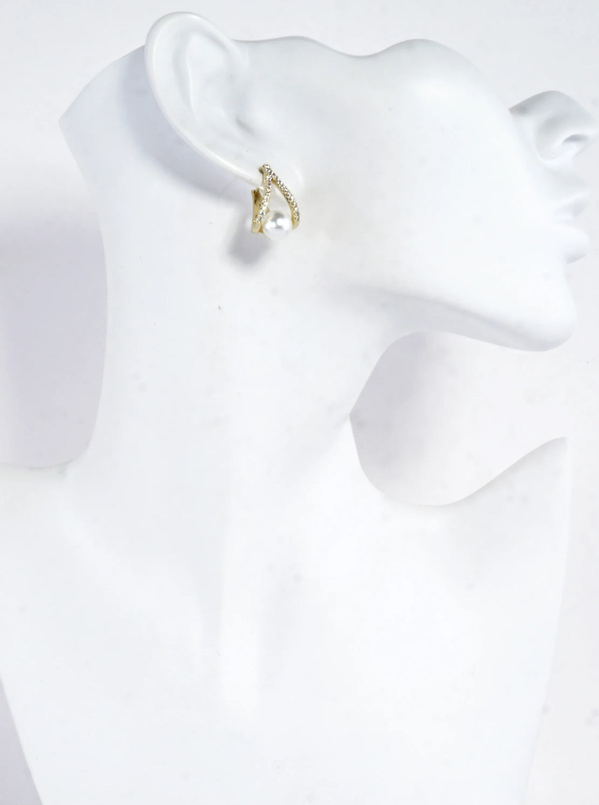 CZ Pave Elegant Curves And Pearl Huggie Earrings