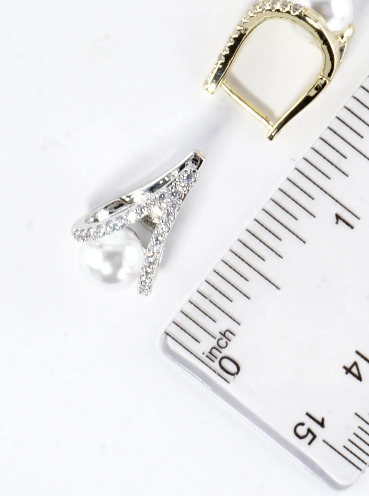 CZ Pave Elegant Curves And Pearl Huggie Earrings