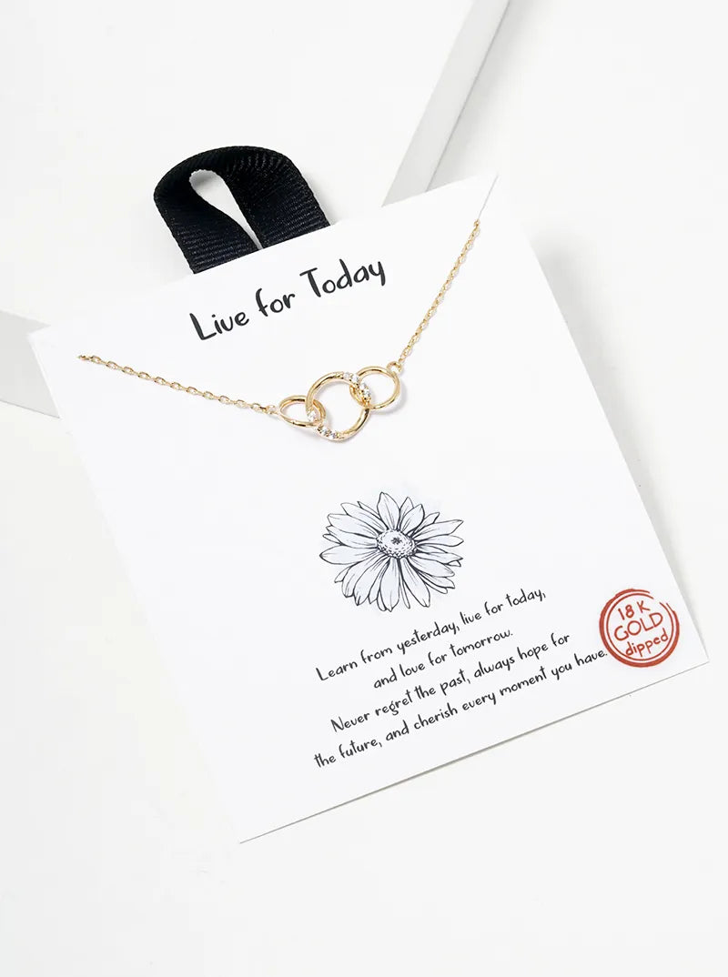 CZ Pave Interlocking Circle Pendant 18K-Gold-Dipped Necklace