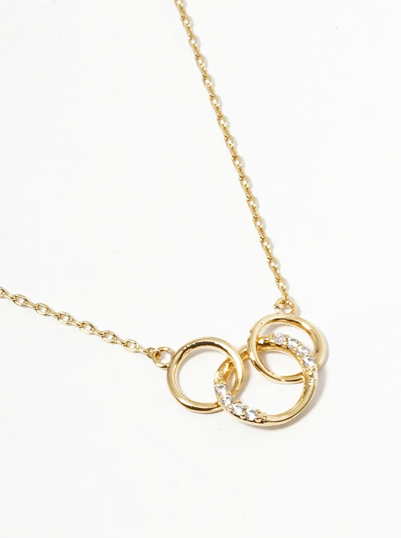 CZ Pave Interlocking Circle Pendant 18K-Gold-Dipped Necklace