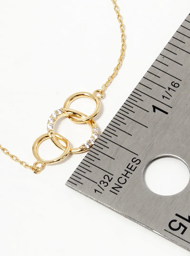 CZ Pave Interlocking Circle Pendant 18K-Gold-Dipped Necklace