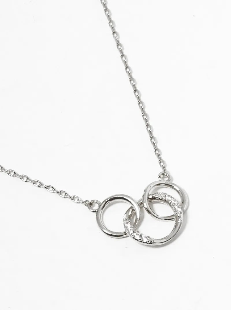 CZ Pave Interlocking Circle Pendant 18K-Gold-Dipped Necklace