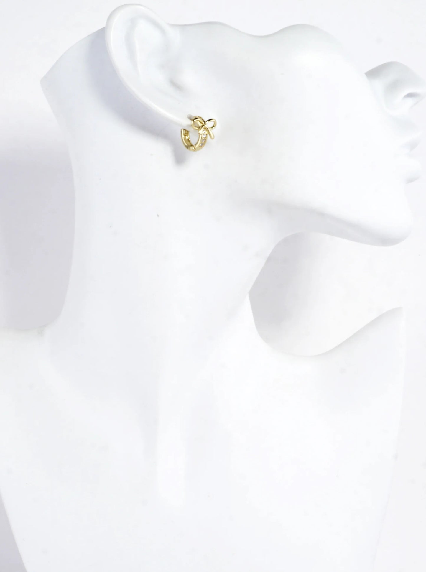 CZ Pave Polished Ribbon Bow Huggie Hoop Earrings