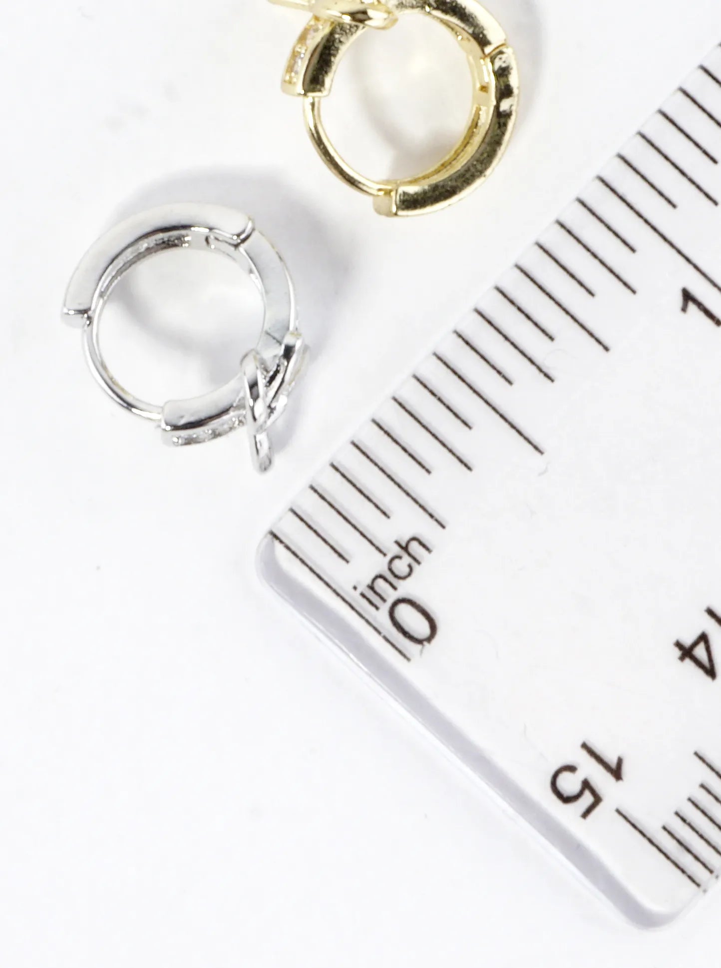 CZ Pave Polished Ribbon Bow Huggie Hoop Earrings