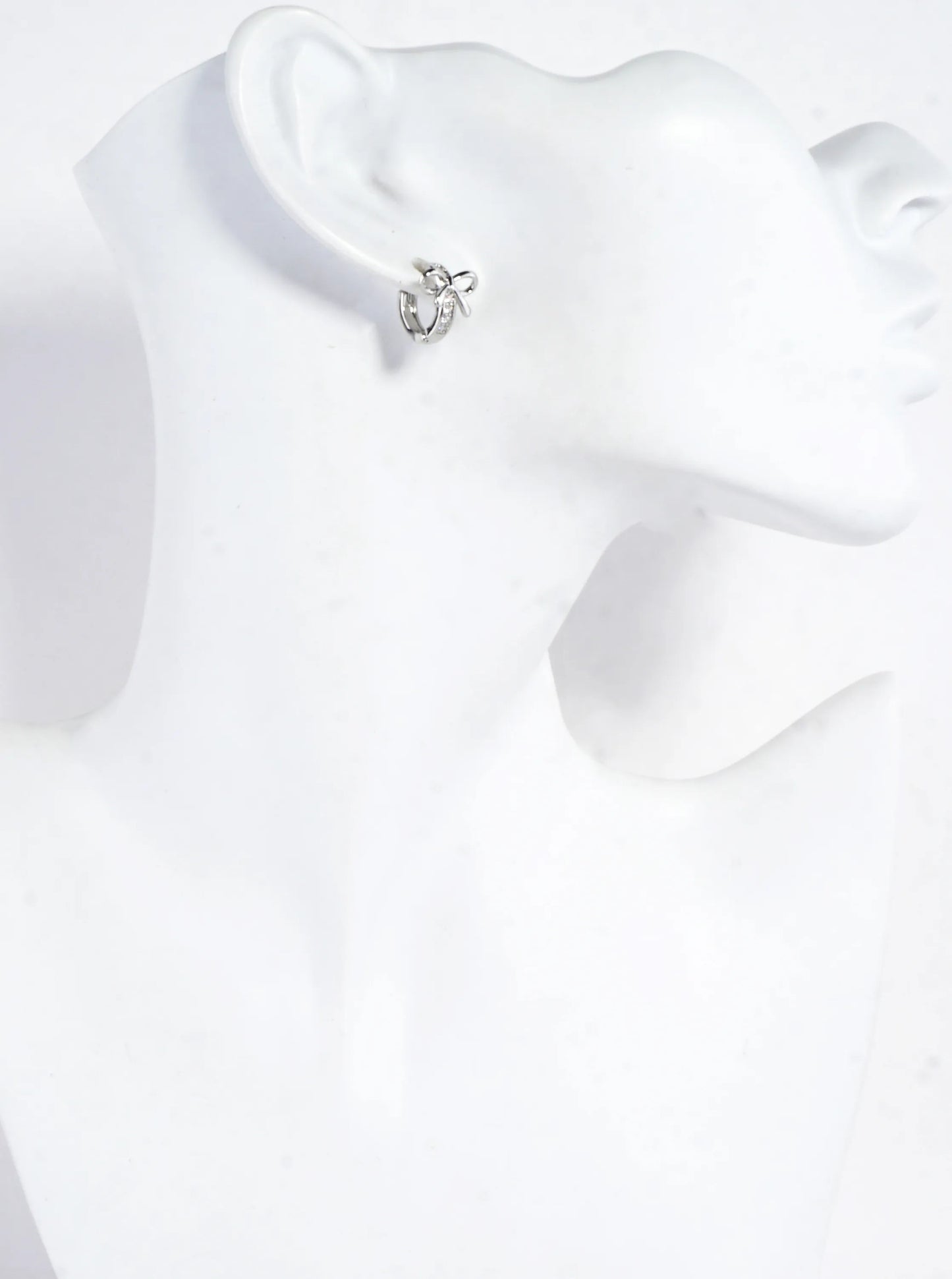 CZ Pave Polished Ribbon Bow Huggie Hoop Earrings