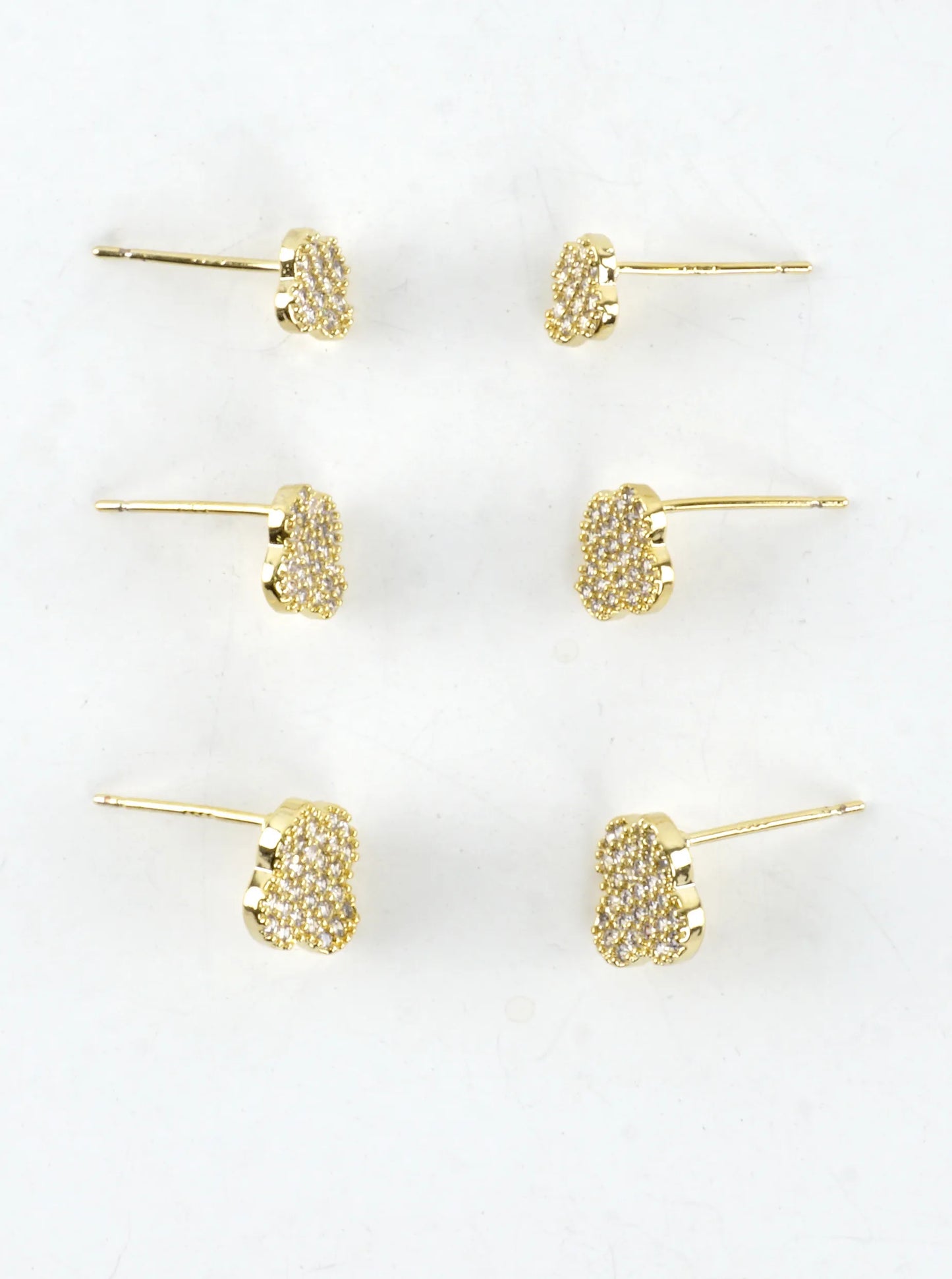 CZ Pave Quatrefoil 3 Pair Stud Earrings Set