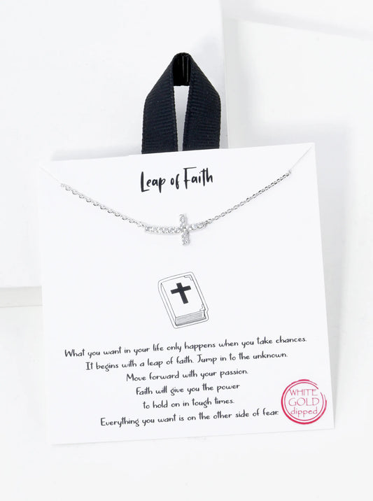 CZ Pave Sideways Cross Pendant 18K-Gold-Dipped Necklace