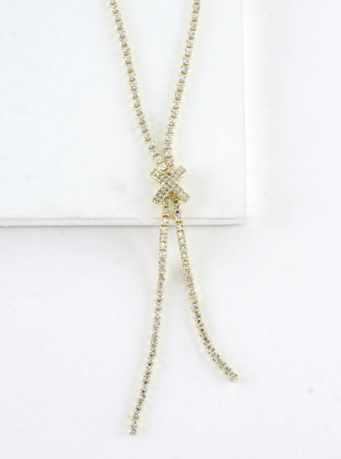 CZ Pave X-Station Y-Drop Tennis Necklace