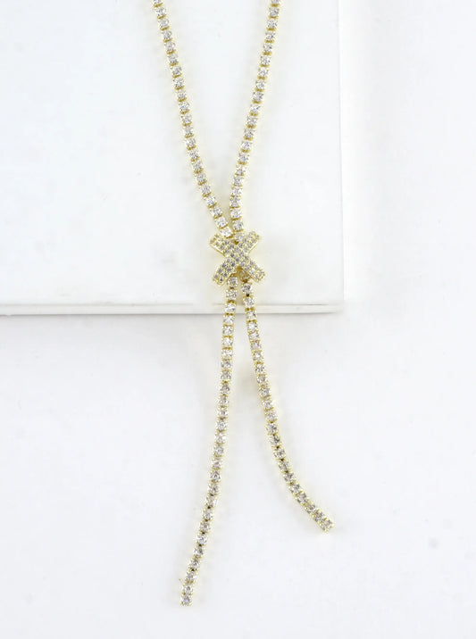 CZ Pave X-Station Y-Drop Tennis Necklace