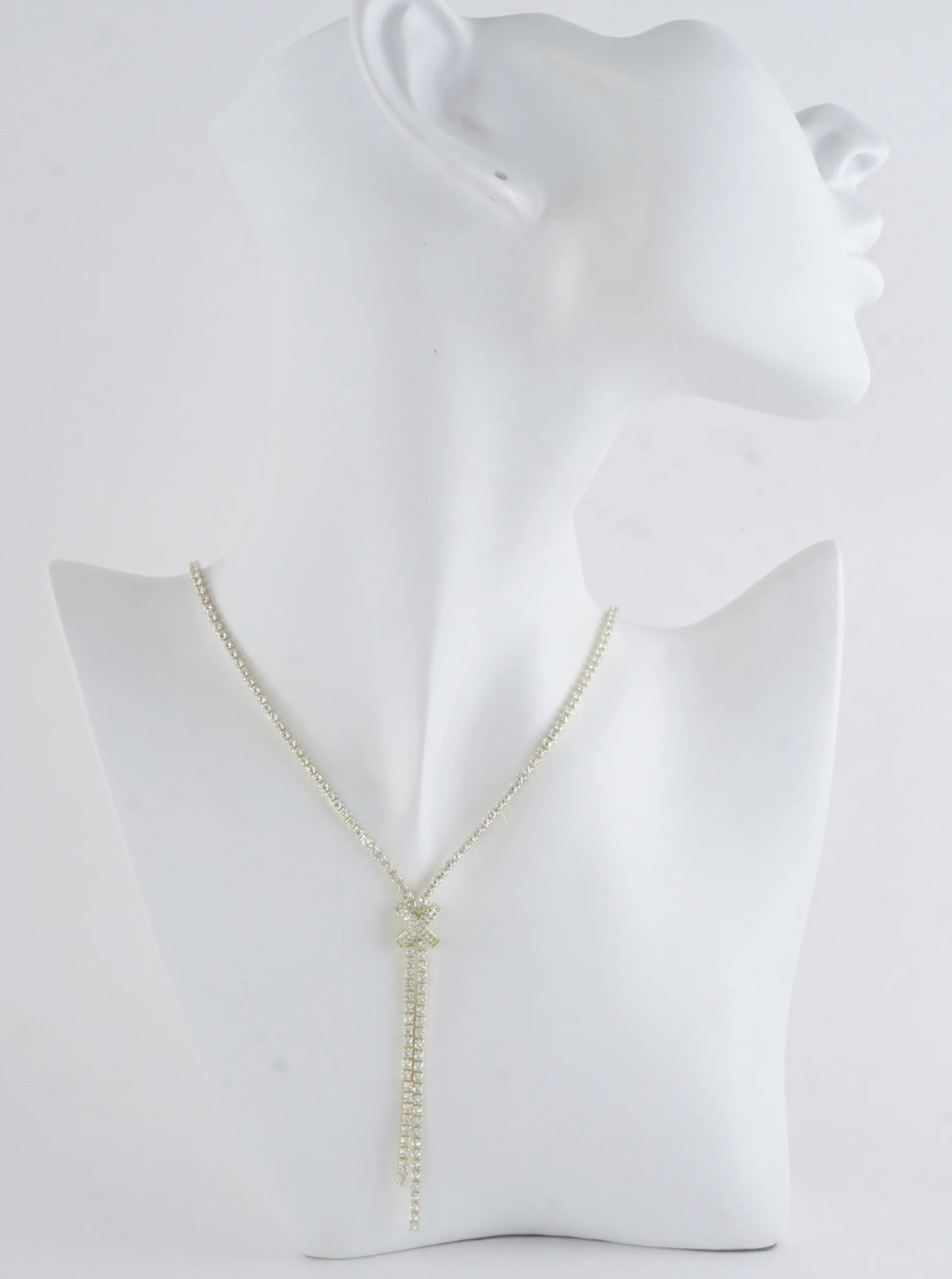 CZ Pave X-Station Y-Drop Tennis Necklace