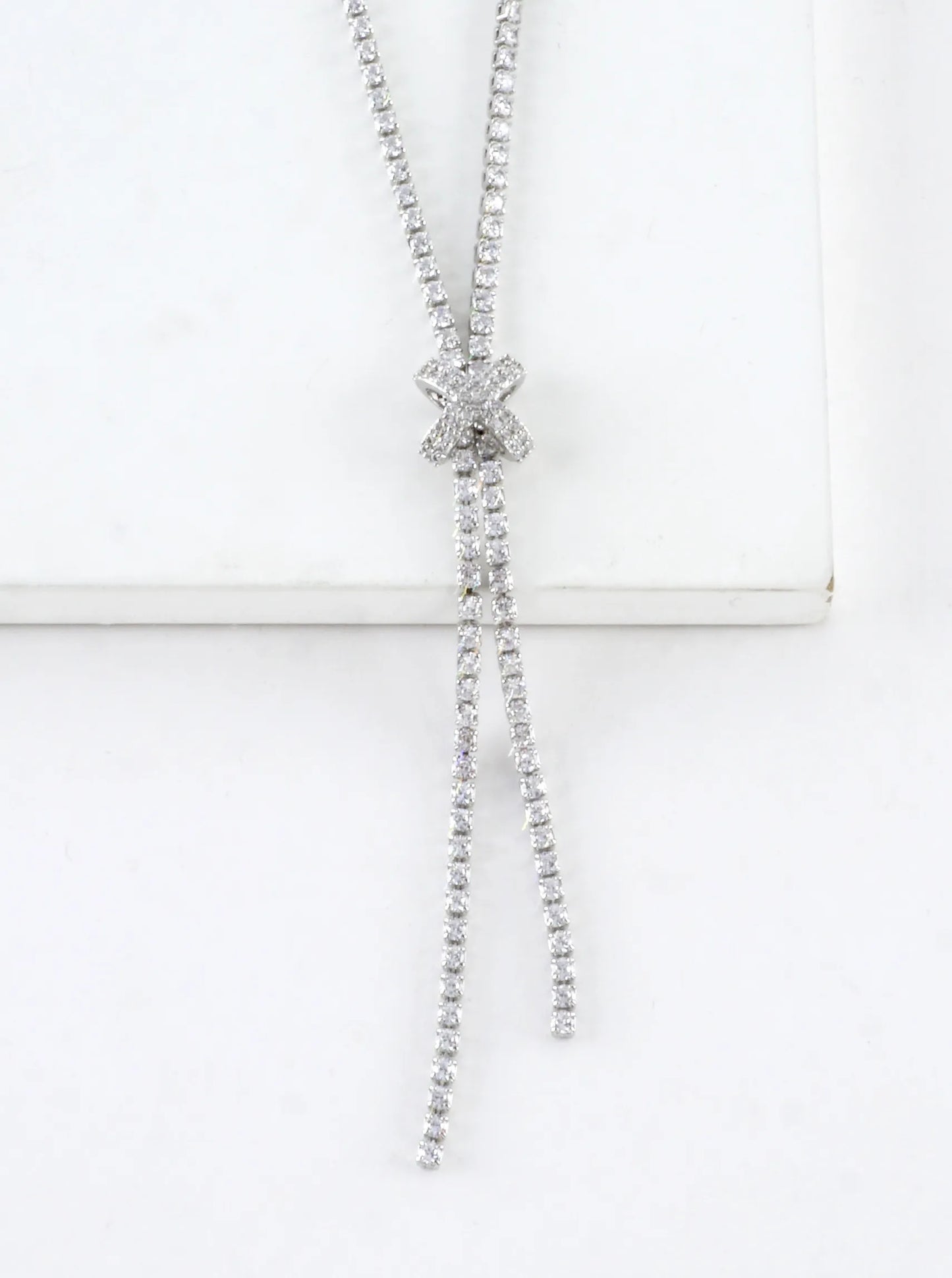 CZ Pave X-Station Y-Drop Tennis Necklace