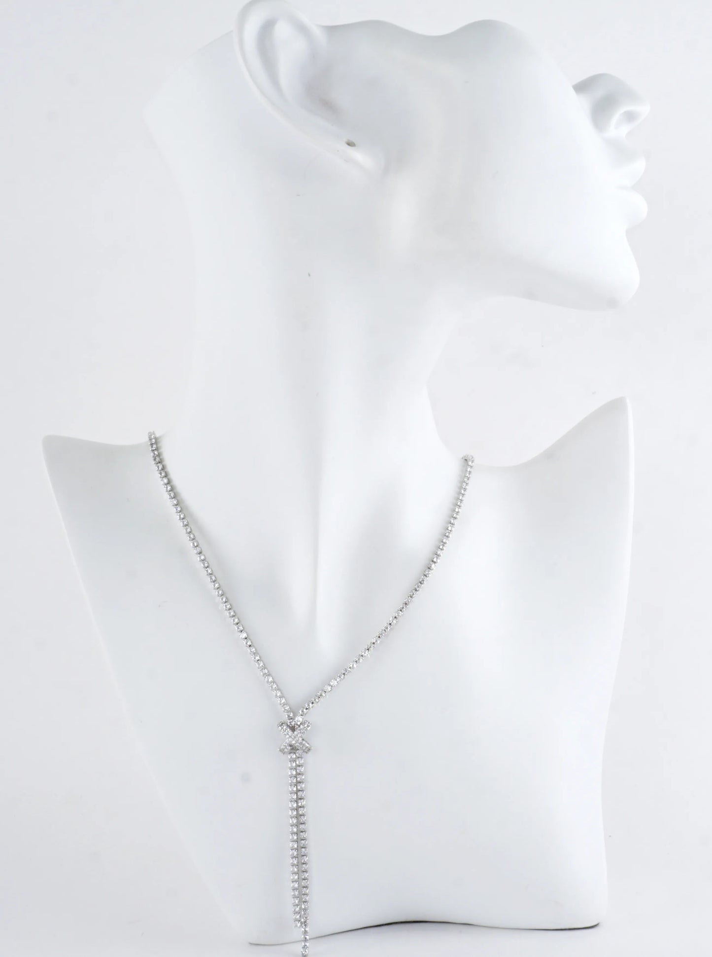 CZ Pave X-Station Y-Drop Tennis Necklace