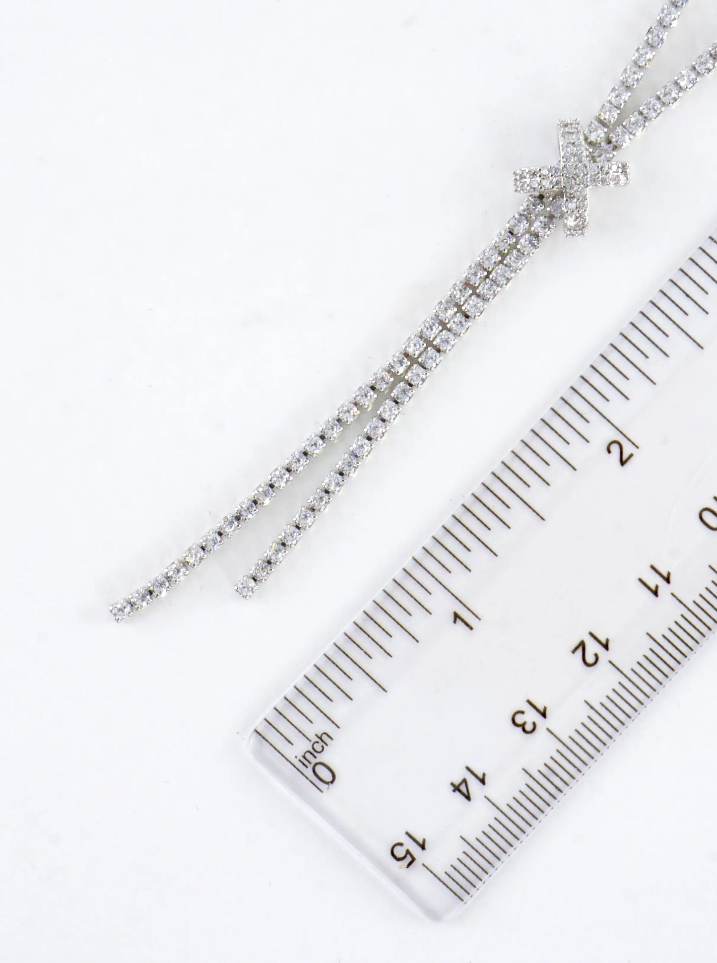 CZ Pave X-Station Y-Drop Tennis Necklace