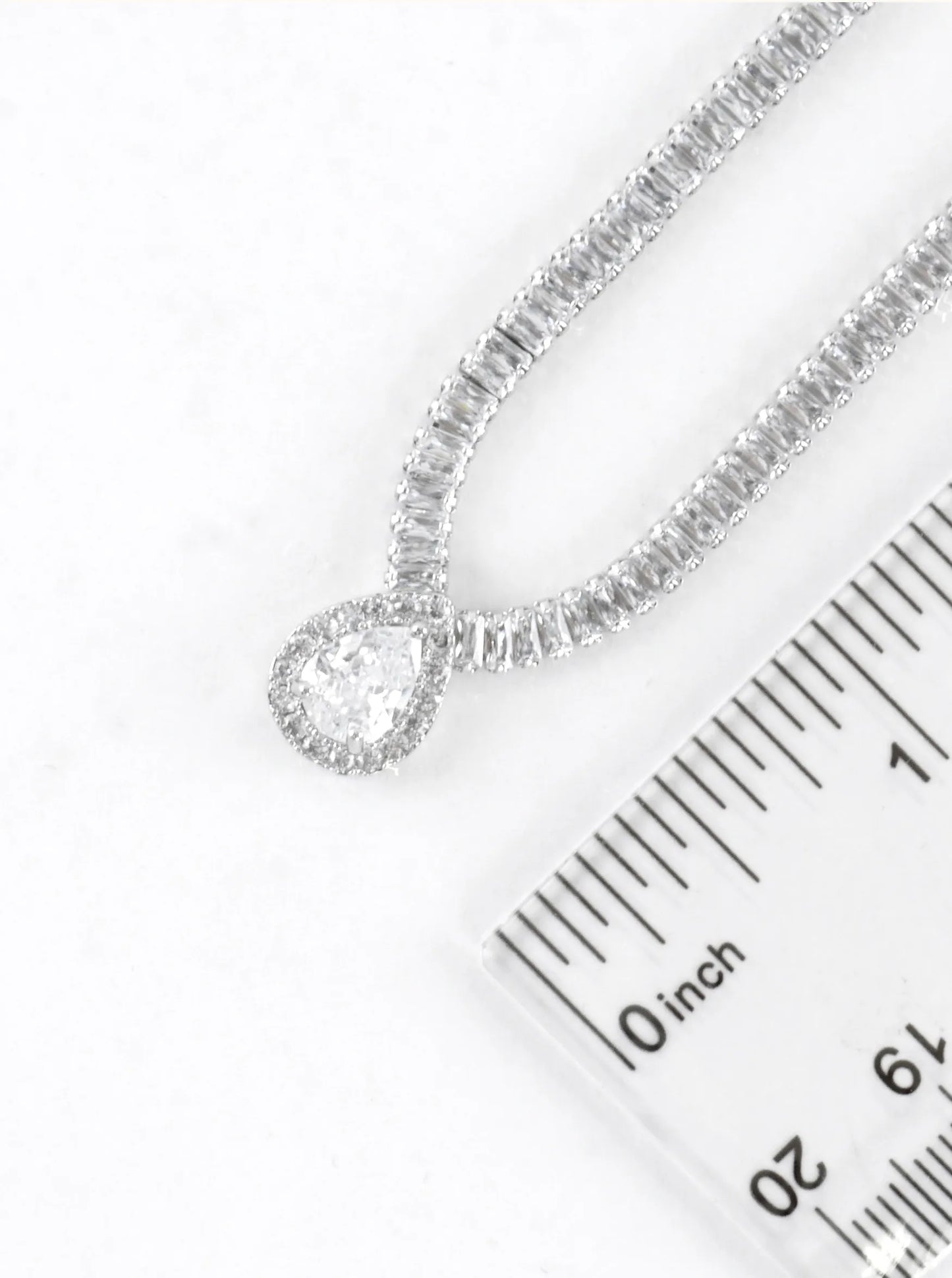 CZ Pear-Cut Halo Baguette Tennis Necklace