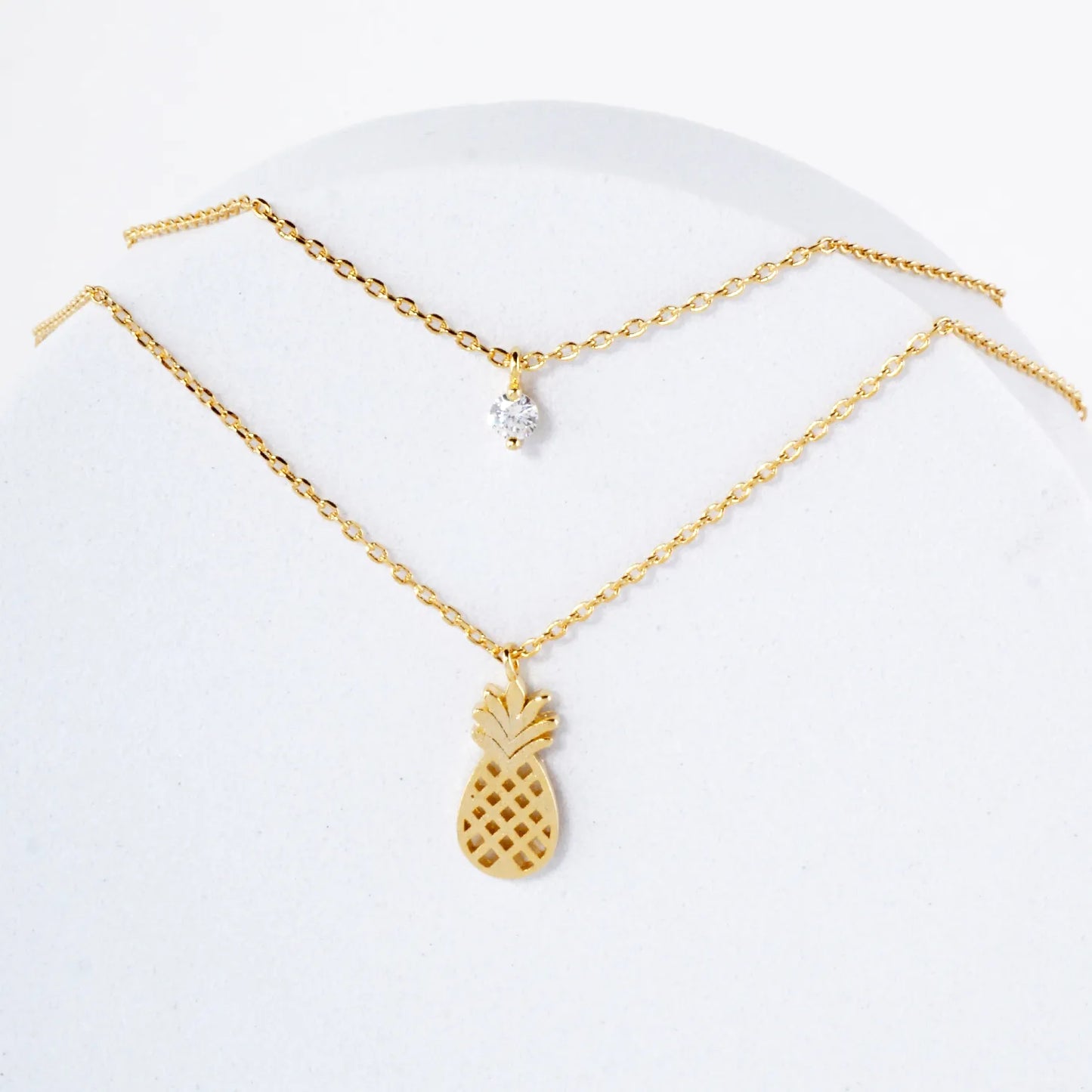 CZ Pineapple Pendant 18K-Gold-Dipped Layered Necklace