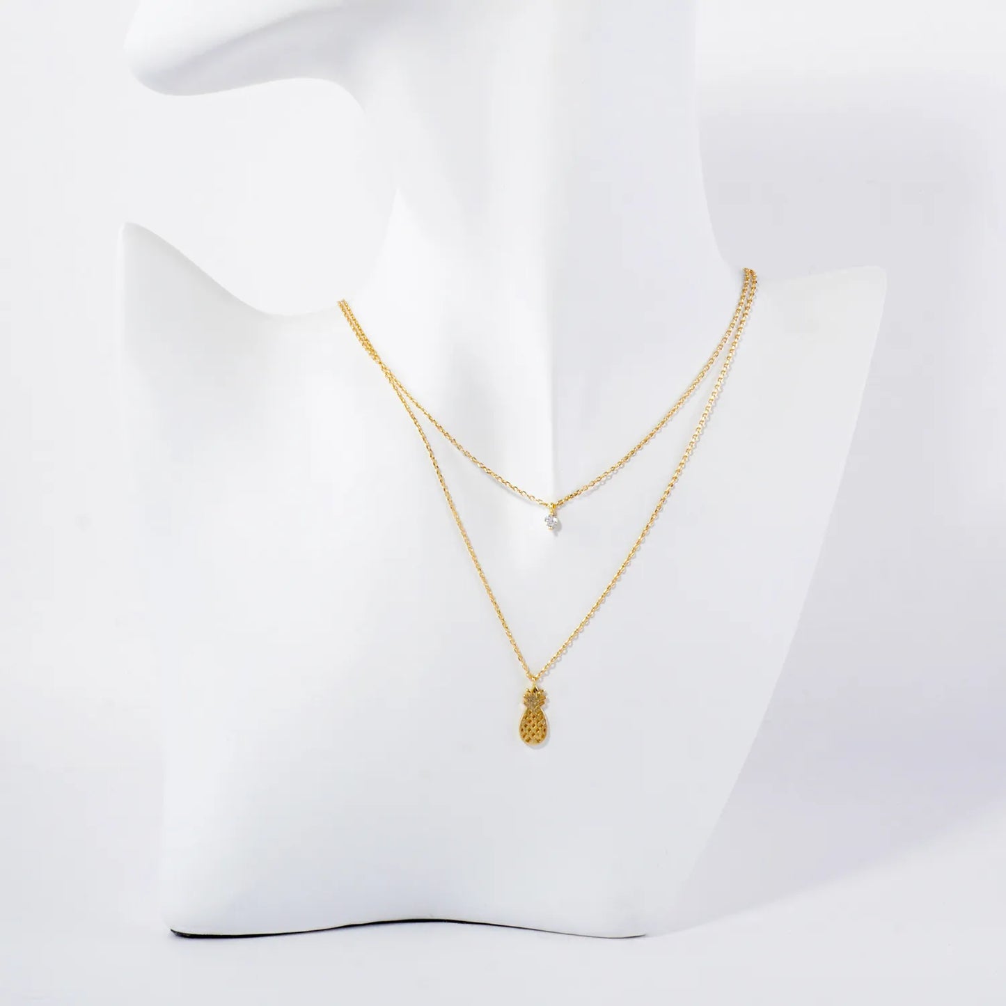 CZ Pineapple Pendant 18K-Gold-Dipped Layered Necklace