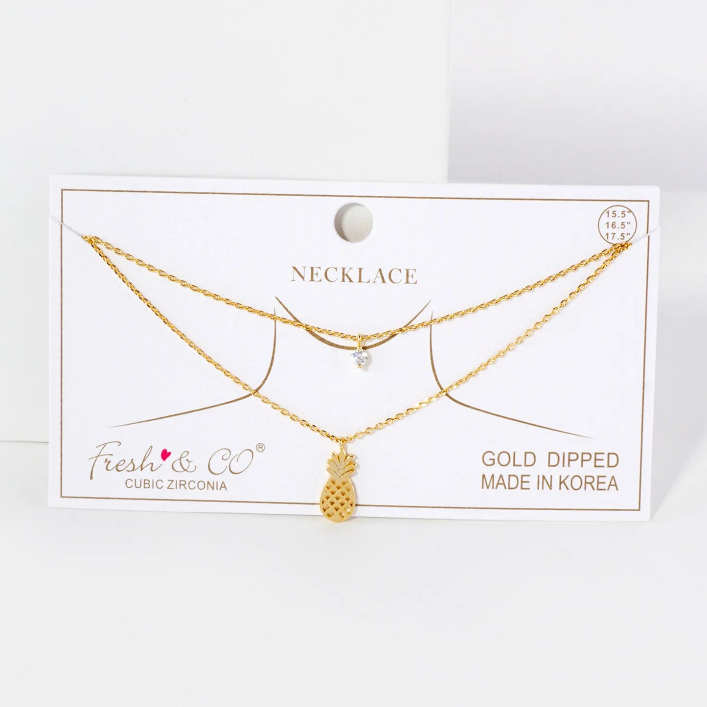 CZ Pineapple Pendant 18K-Gold-Dipped Layered Necklace