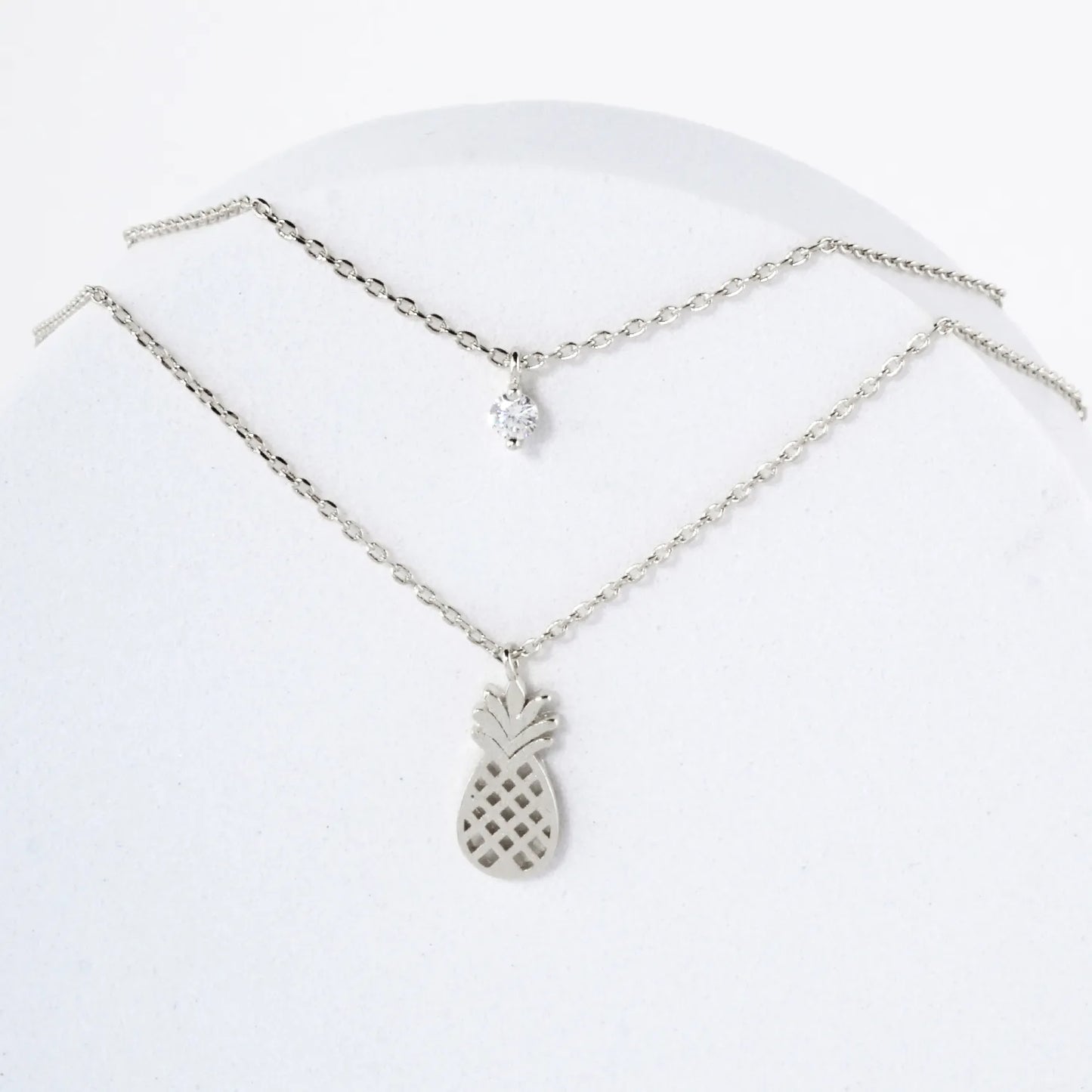 CZ Pineapple Pendant 18K-Gold-Dipped Layered Necklace