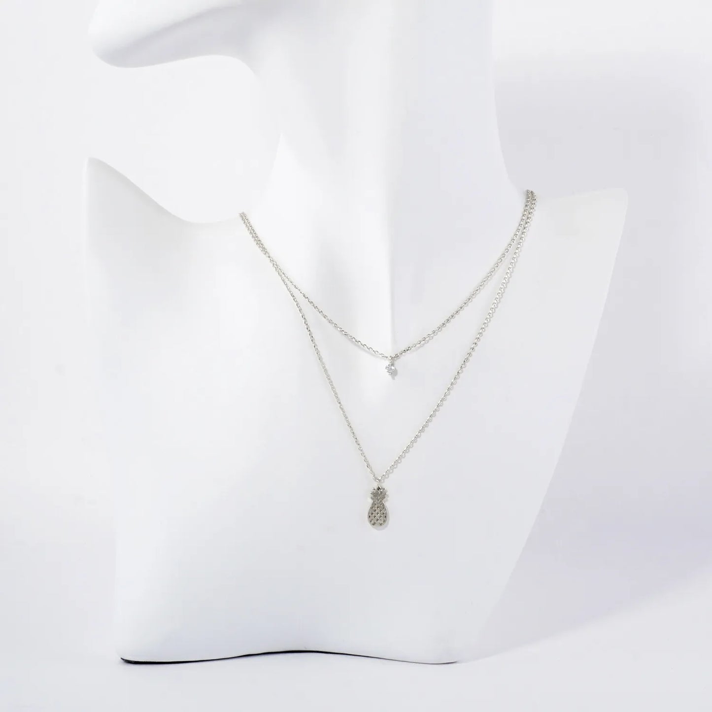 CZ Pineapple Pendant 18K-Gold-Dipped Layered Necklace