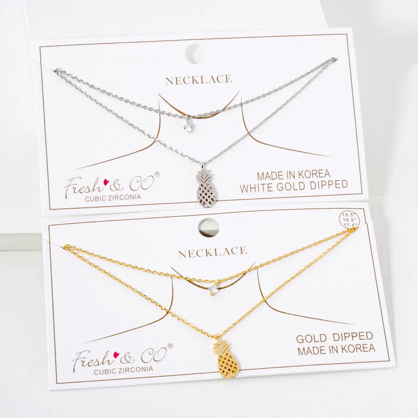 CZ Pineapple Pendant 18K-Gold-Dipped Layered Necklace