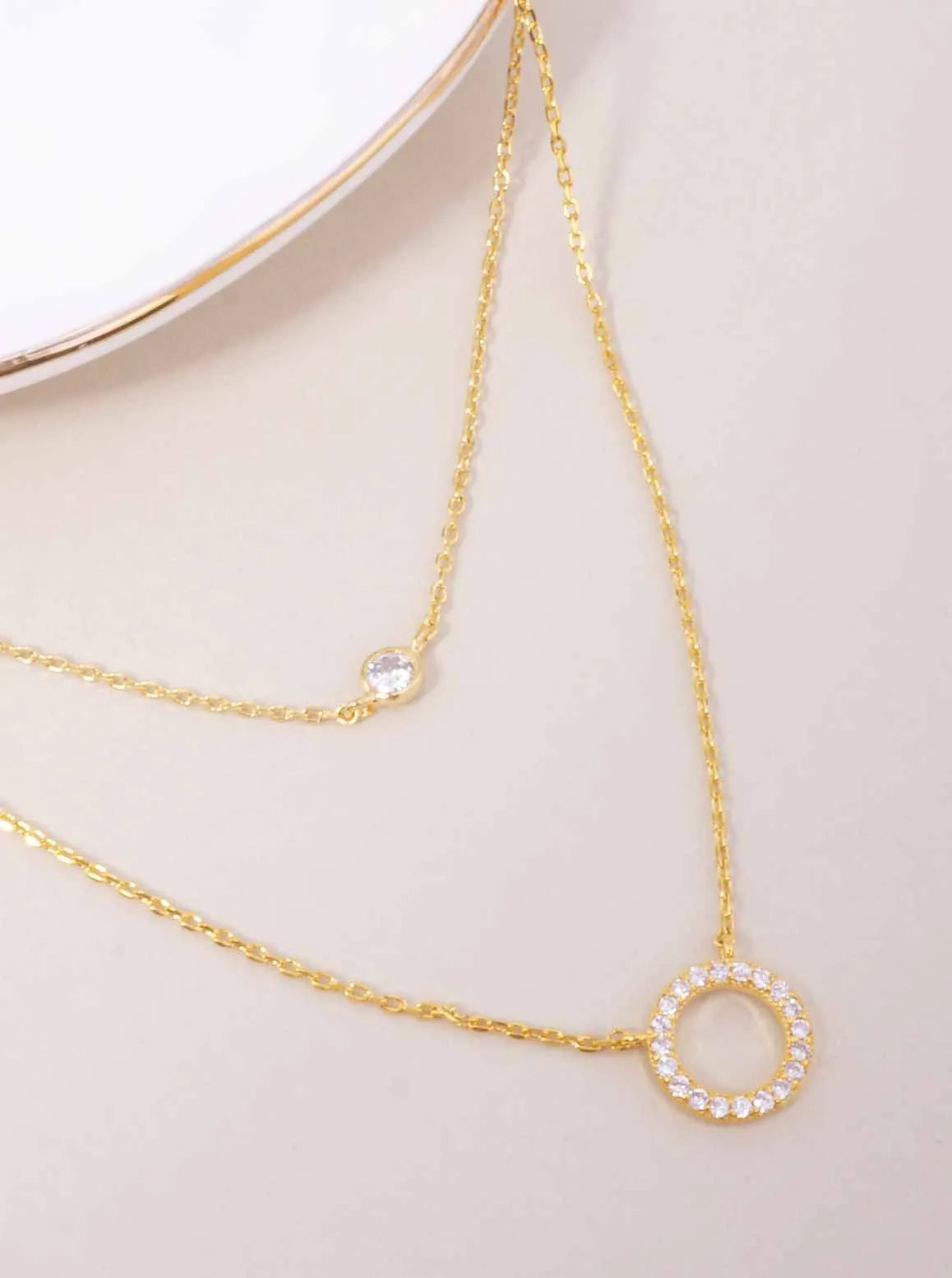 CZ Round Pendant 18K-Gold-Dipped Layered Necklace