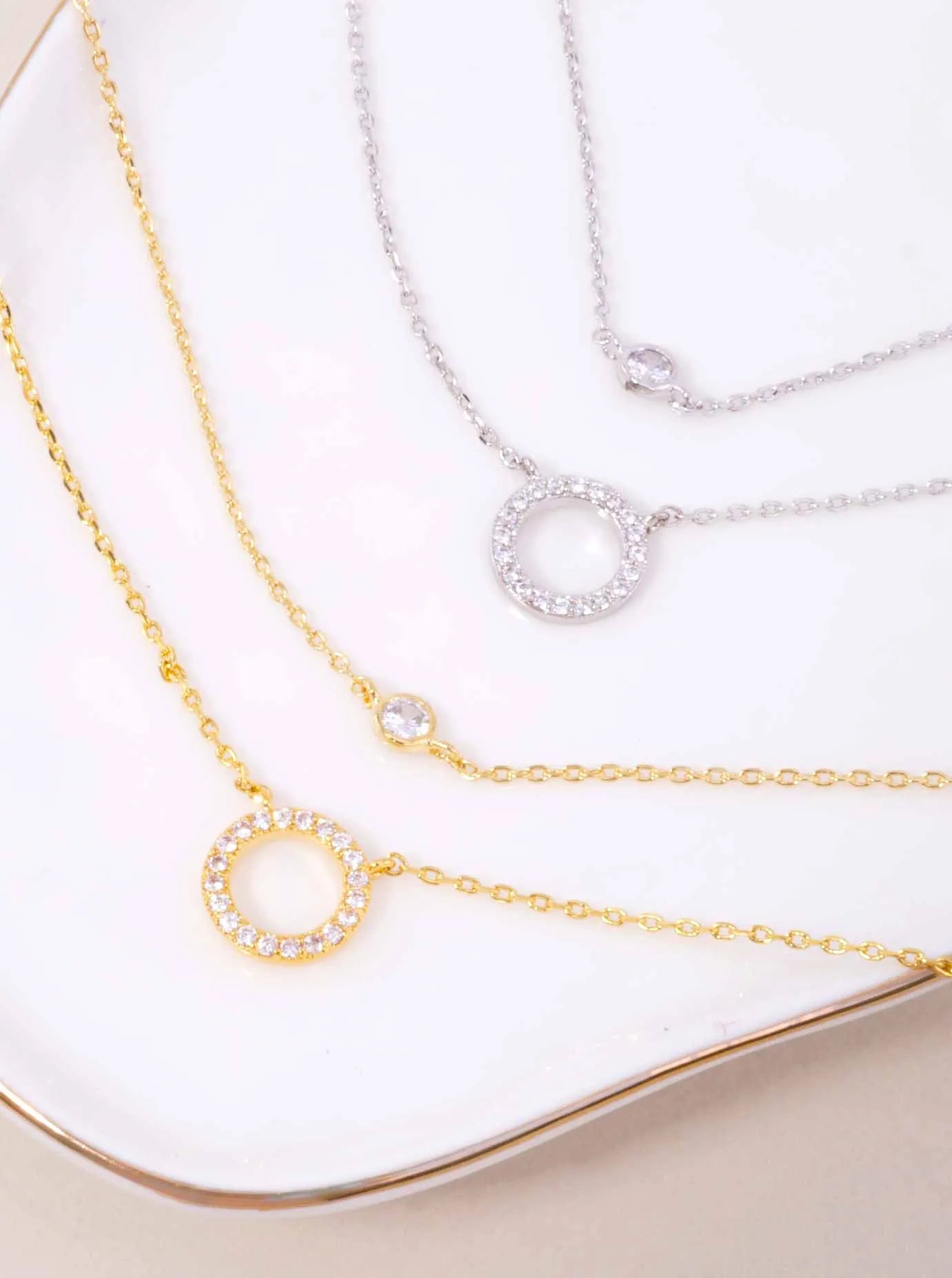 CZ Round Pendant 18K-Gold-Dipped Layered Necklace
