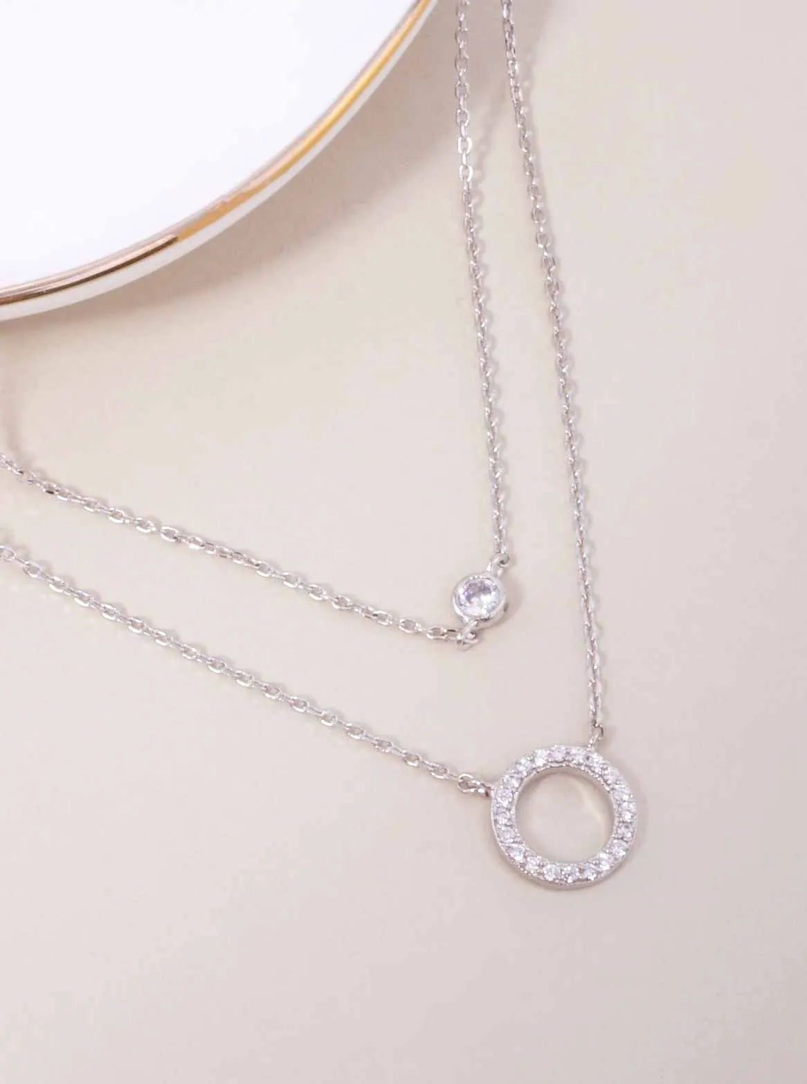 CZ Round Pendant 18K-Gold-Dipped Layered Necklace