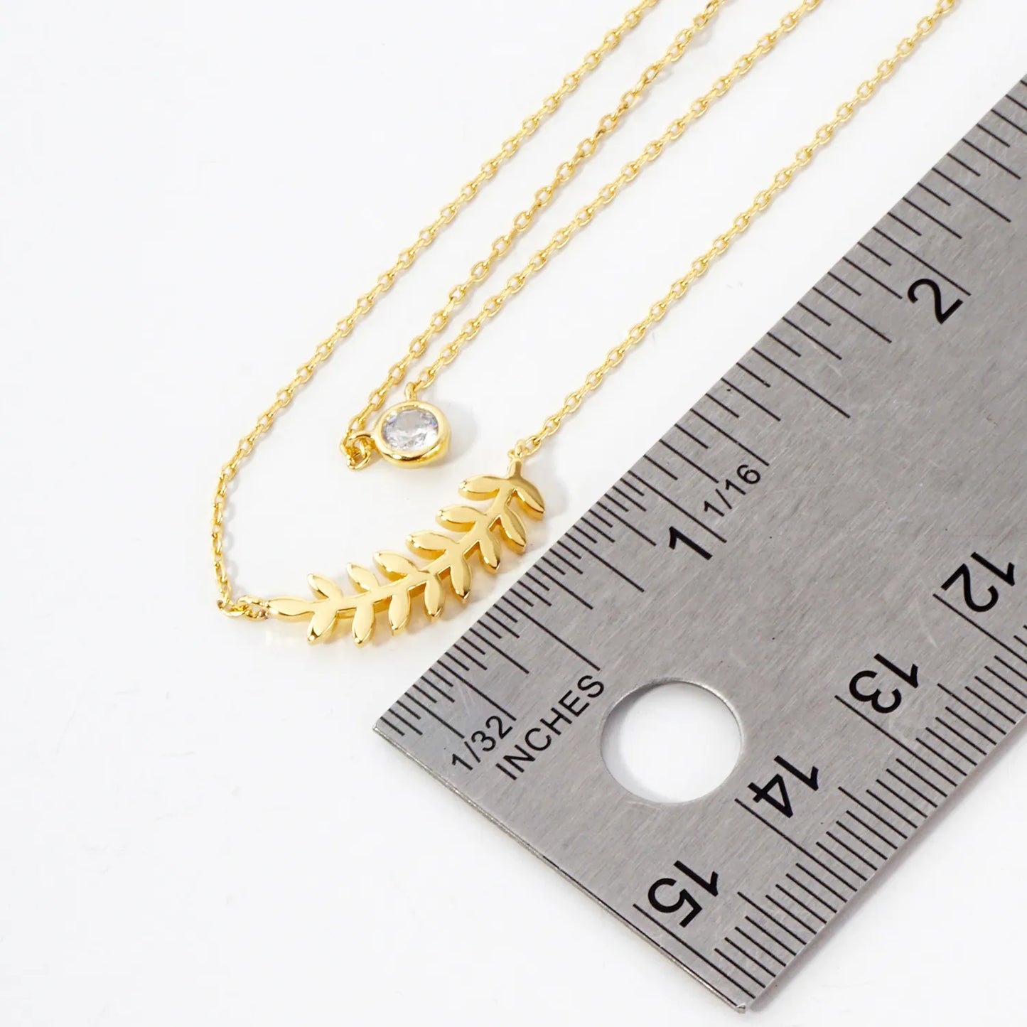 CZ Sideways Leaf Pendant 18K-Gold-Dipped Layered Necklace